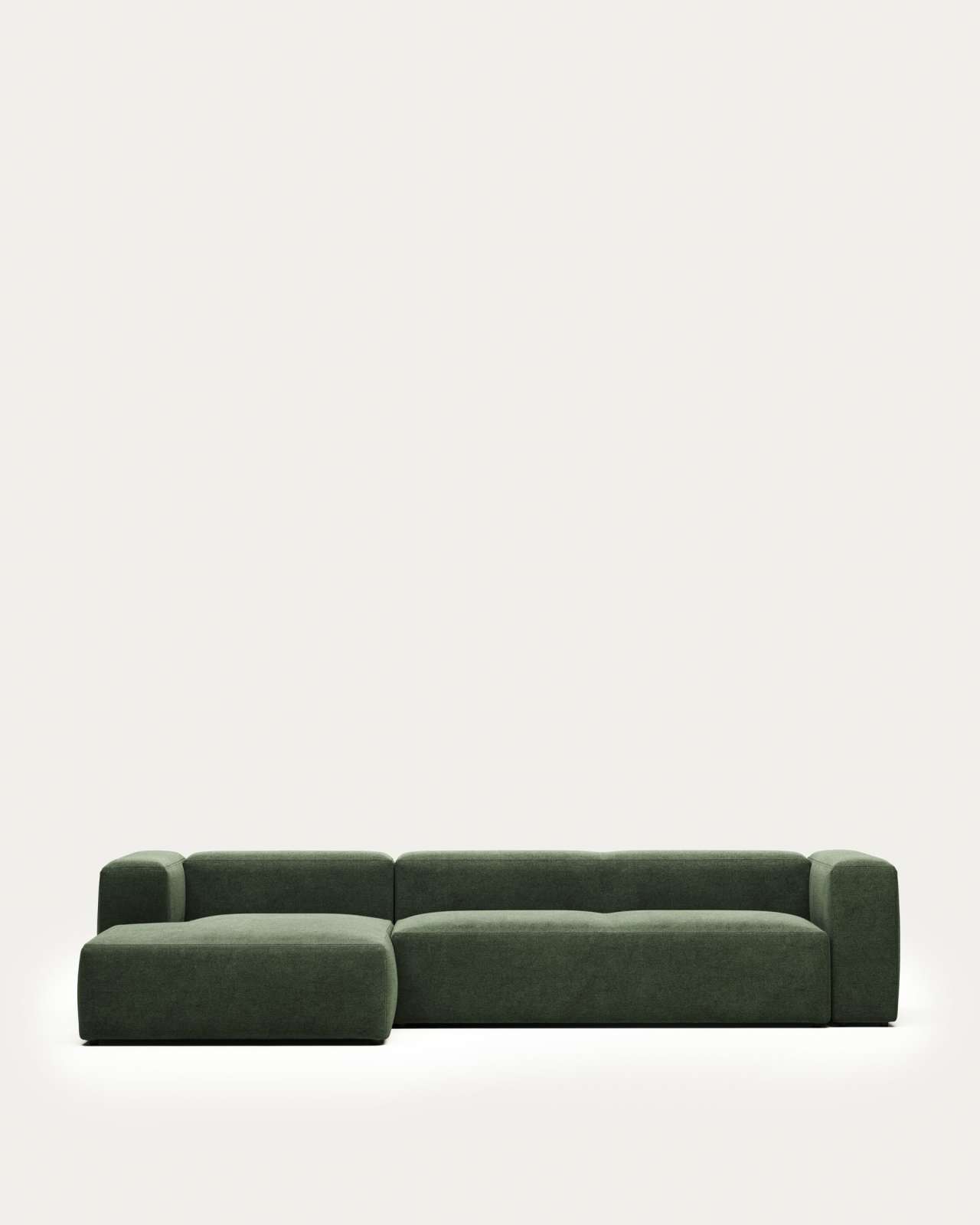 Blok 4-zitsbank met chaise longue aan de linkerkant en brandvertragend materiaal in groen chenille 330 cm
