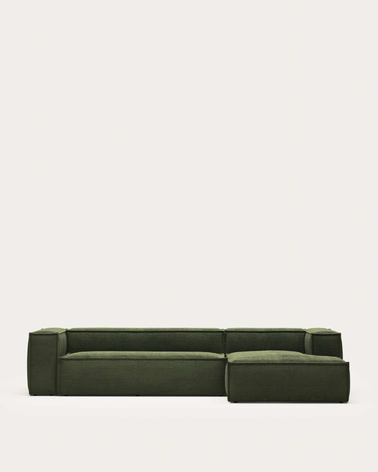 Blok fire-retardant 4-seater sofa with right chaise longue in thick green corduroy 330cm FSC Mix Credit