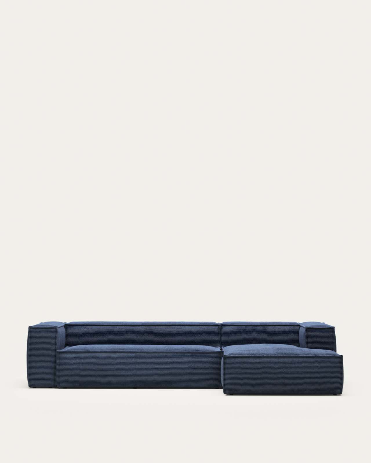 Blok fire-retardant 4-seater sofa with right chaise longue in thick blue corduroy 330cm FSC Mix Credit
