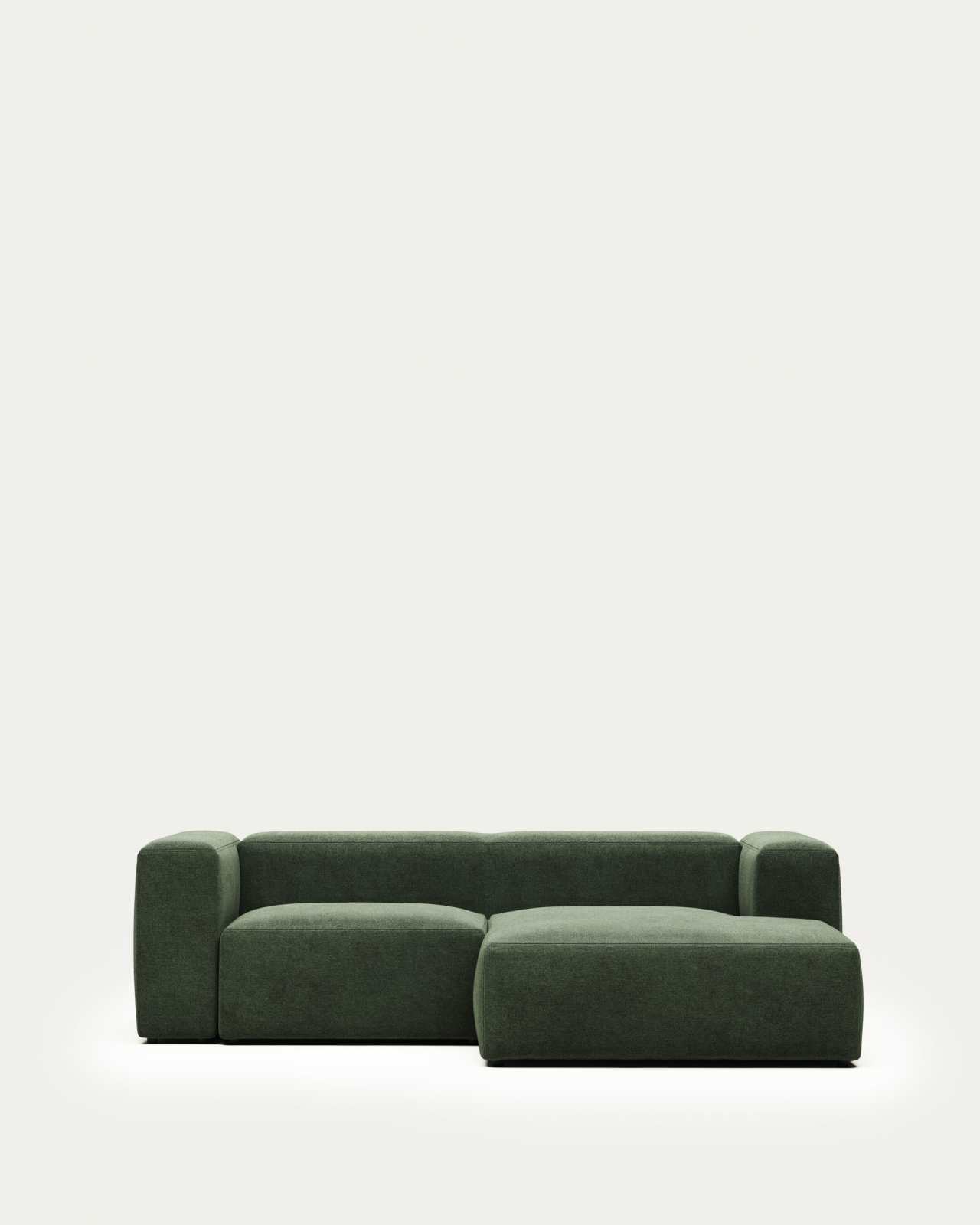 2-Sitzer-Sofa Blok mit Chaiselongue rechts, schwer entflammbar mit grüner Chenille, 240 cm