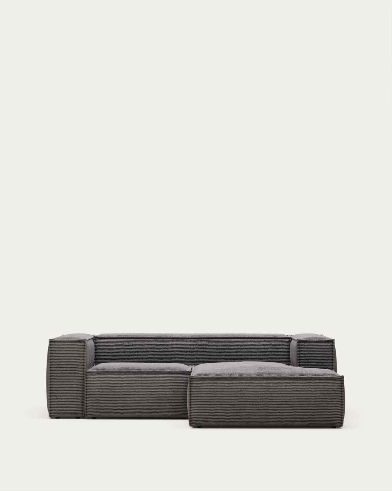 Blok 2 seater sofa with right side chaise longue in grey corduroy, 240 cm FR