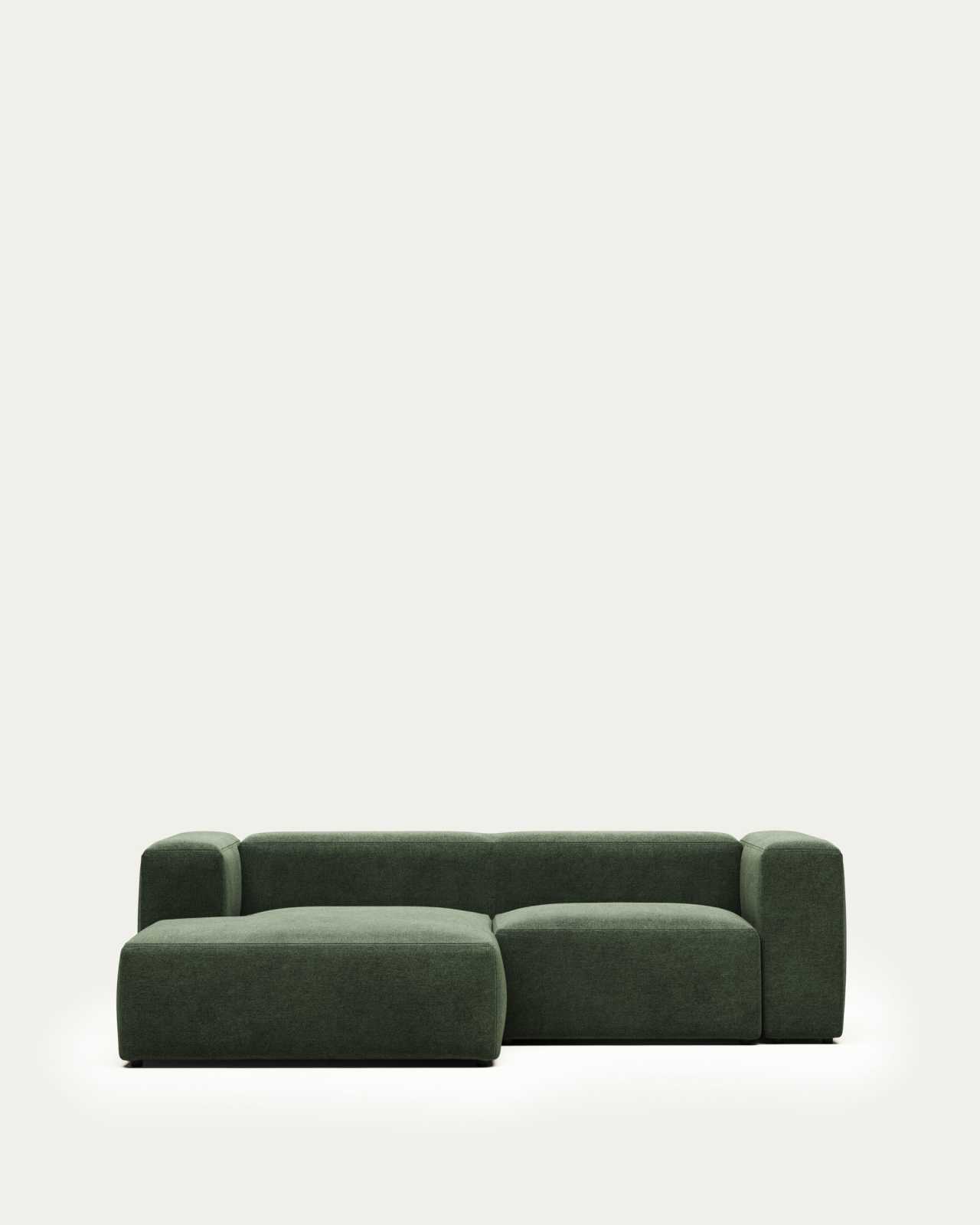 Blok fire-retardant 2-seater sofa with left chaise longue in green chenille 240cm