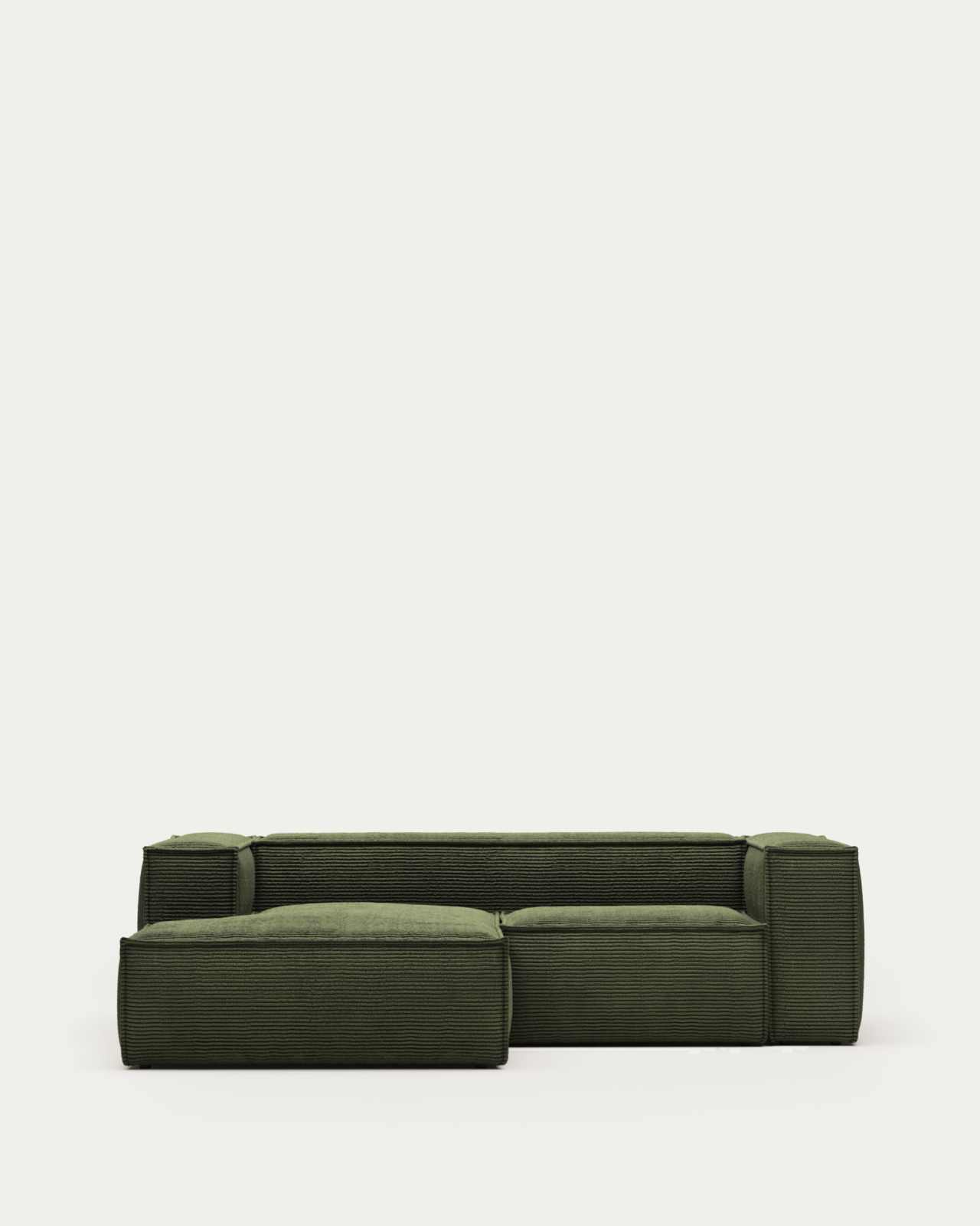 Blok 2-seater left chaise longue sofa in green thick corduroy 240cm FSC Mix Credit