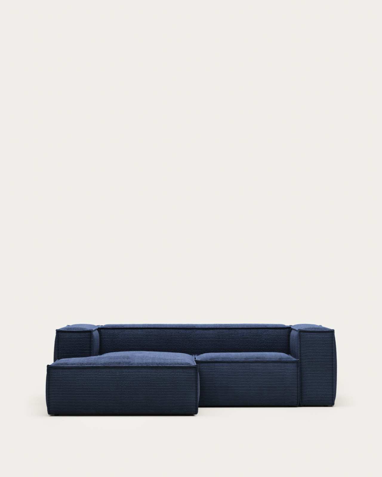 Blok fire-retardant 2-seater sofa with left chaise longue in thick blue corduroy 240cm FSC Mix Credit