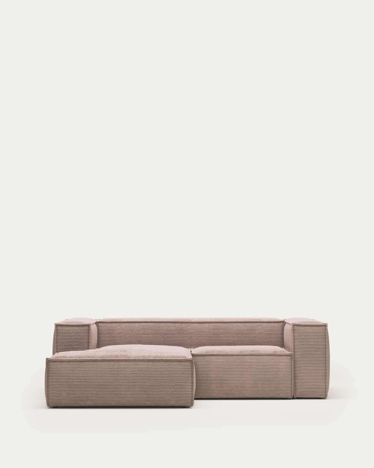 Blok fire-retardant 2-seater sofa with left chaise longue in thick pink corduroy 240cm FSC Mix Credit