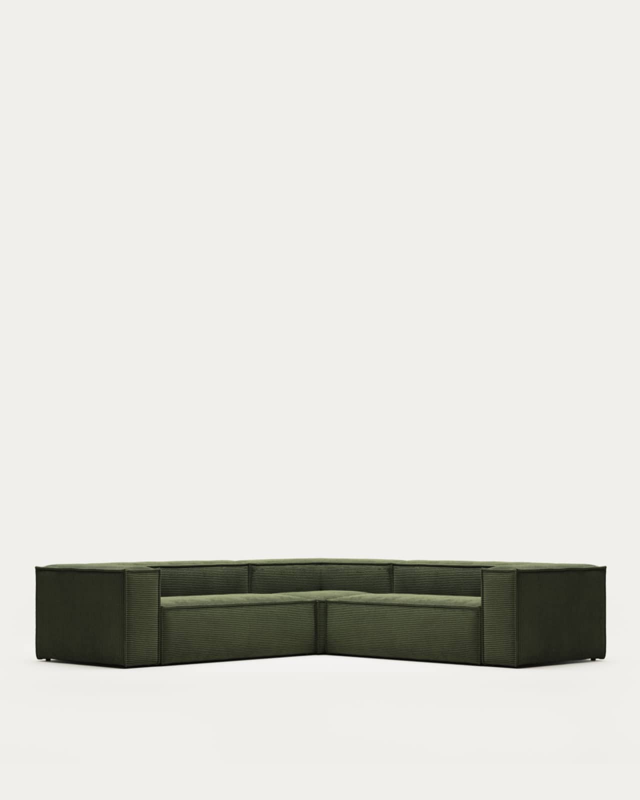 Blok fire-retardant 4-seater corner sofa in thick green corduroy 290 x 290cm FSC Mix Credit