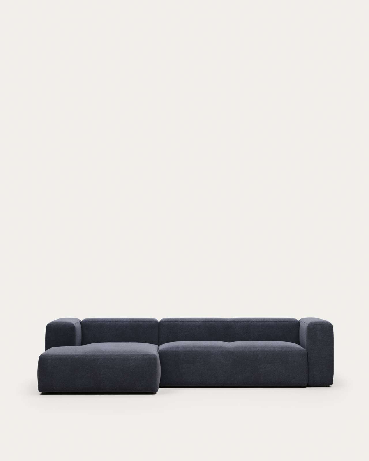 Blok fire-retardant 3-seater sofa with left chaise longue in blue chenille 300cm