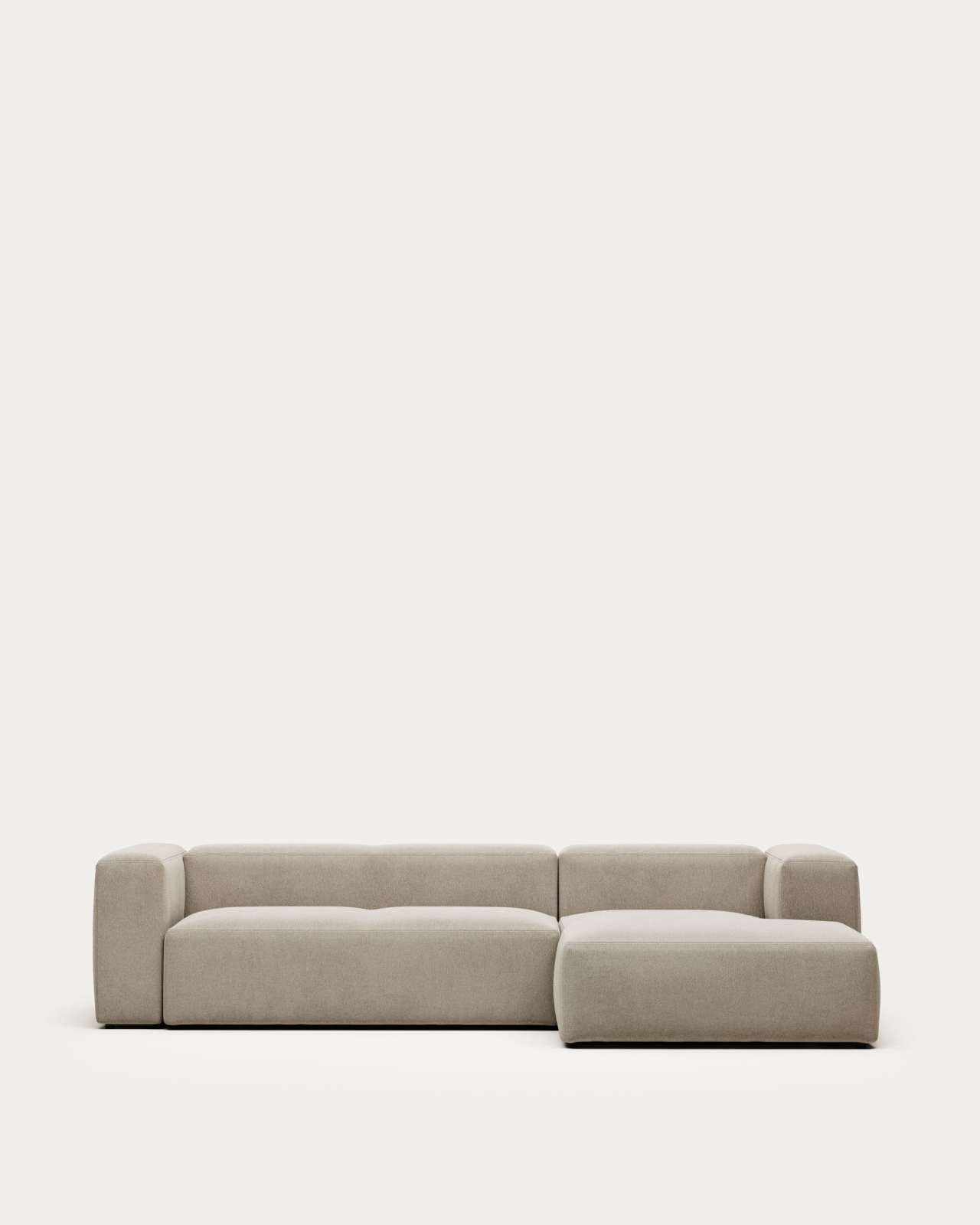 Blok fire-retardant 3-seater sofa with right chaise longue in beige chenille 300cm