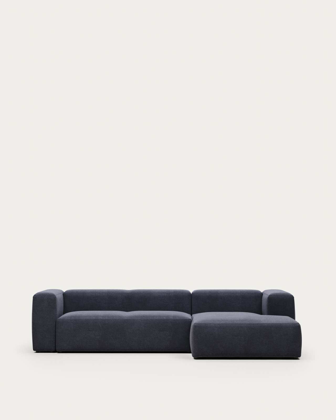 Blok fire-retardant 3-seater sofa with right chaise longue in blue chenille 300cm