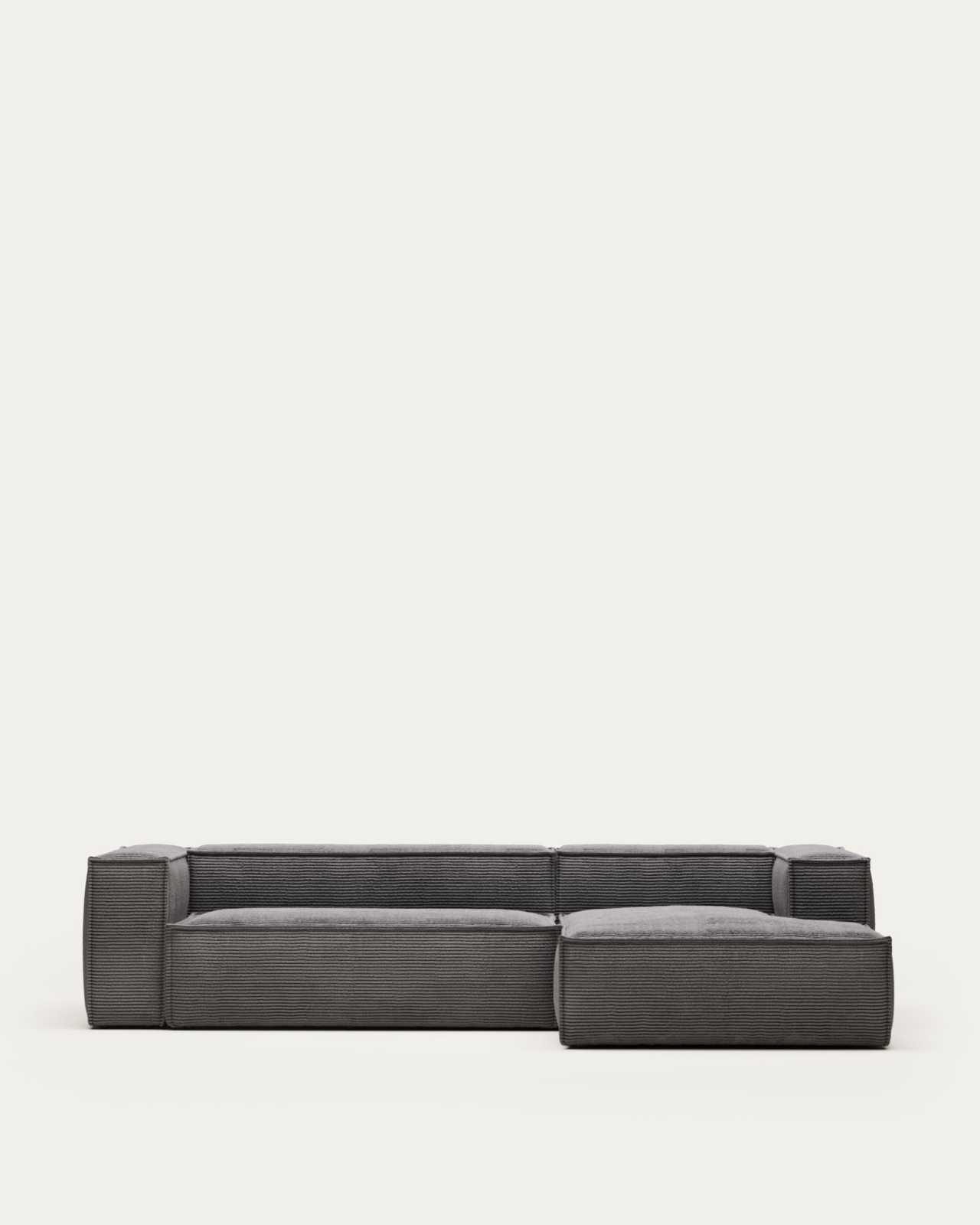 Blok 3 seater sofa with right side chaise longue in grey corduroy, 300 cm
