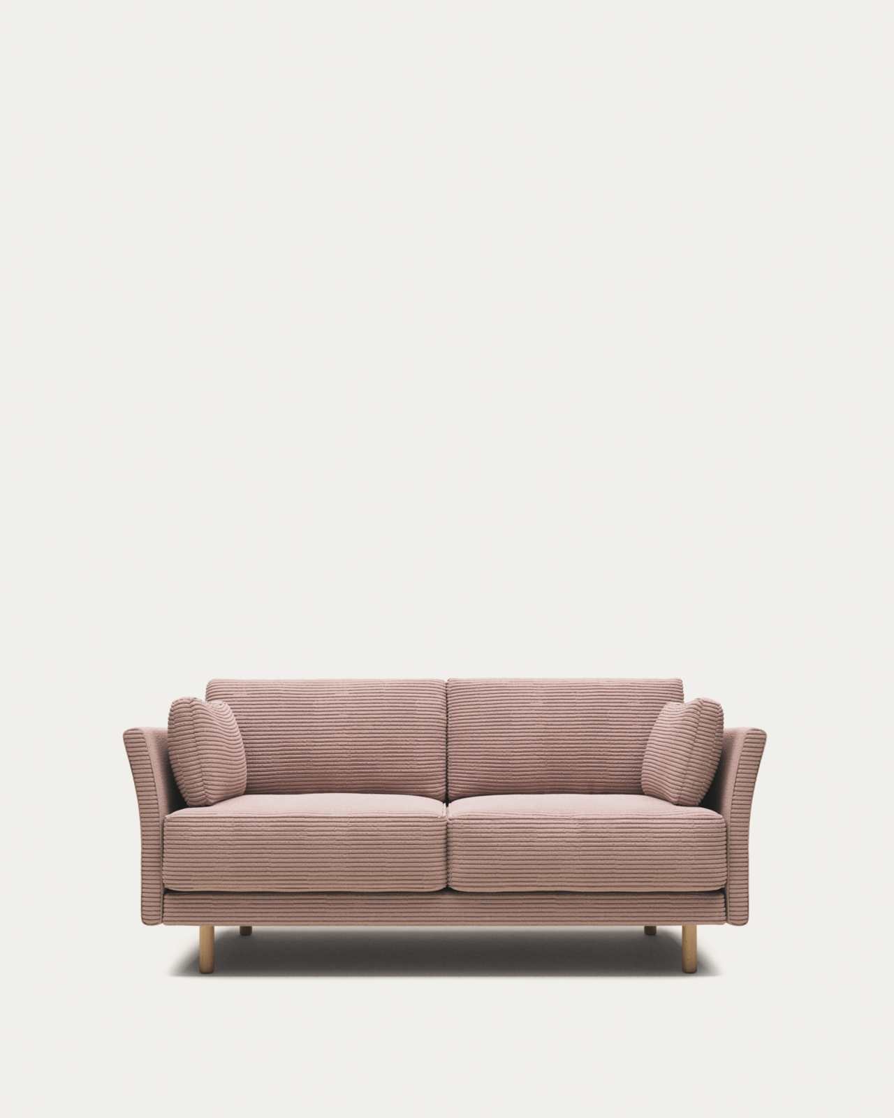 Gilma fire-retardant 2-seater sofa in thick pink corduroy with natural-tone finish legs 170cm