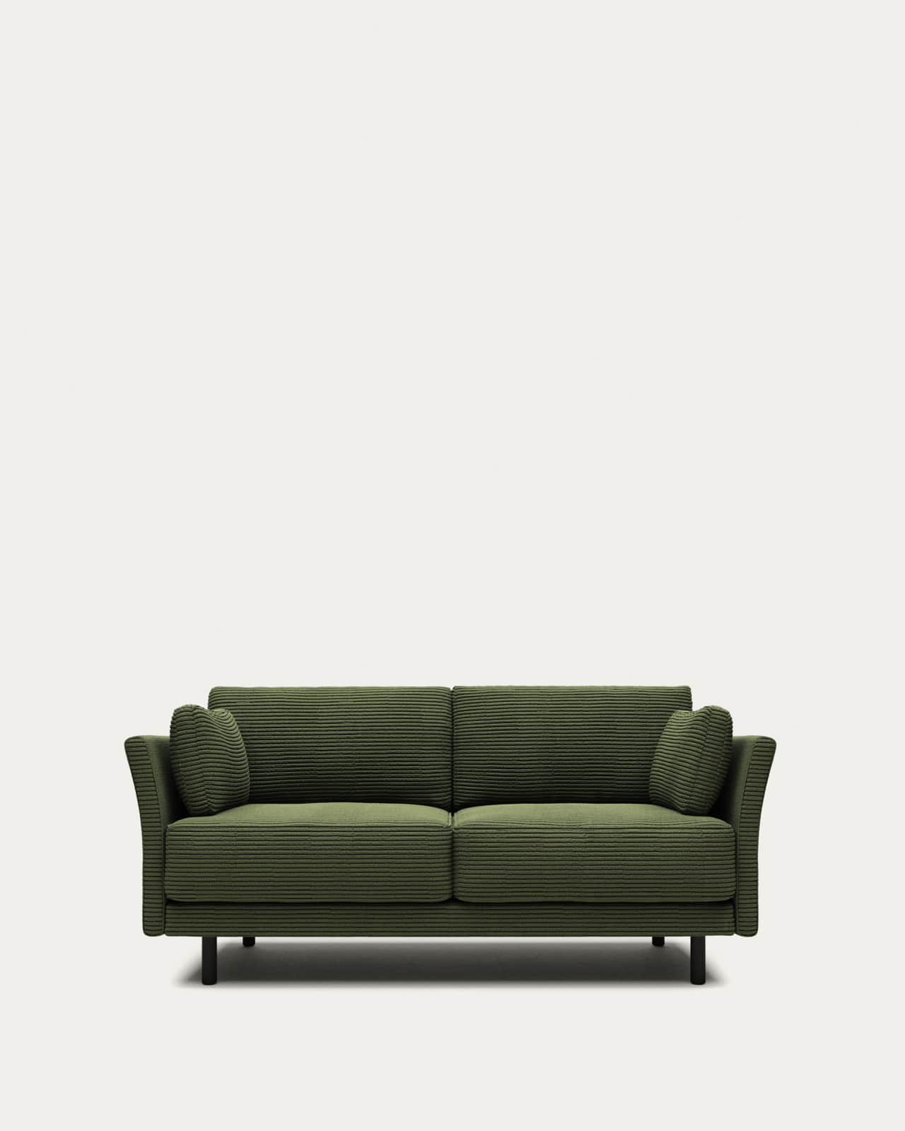 Gilma fire-retardant 2-seater sofa in thick green corduroy with black-finish legs 170cm