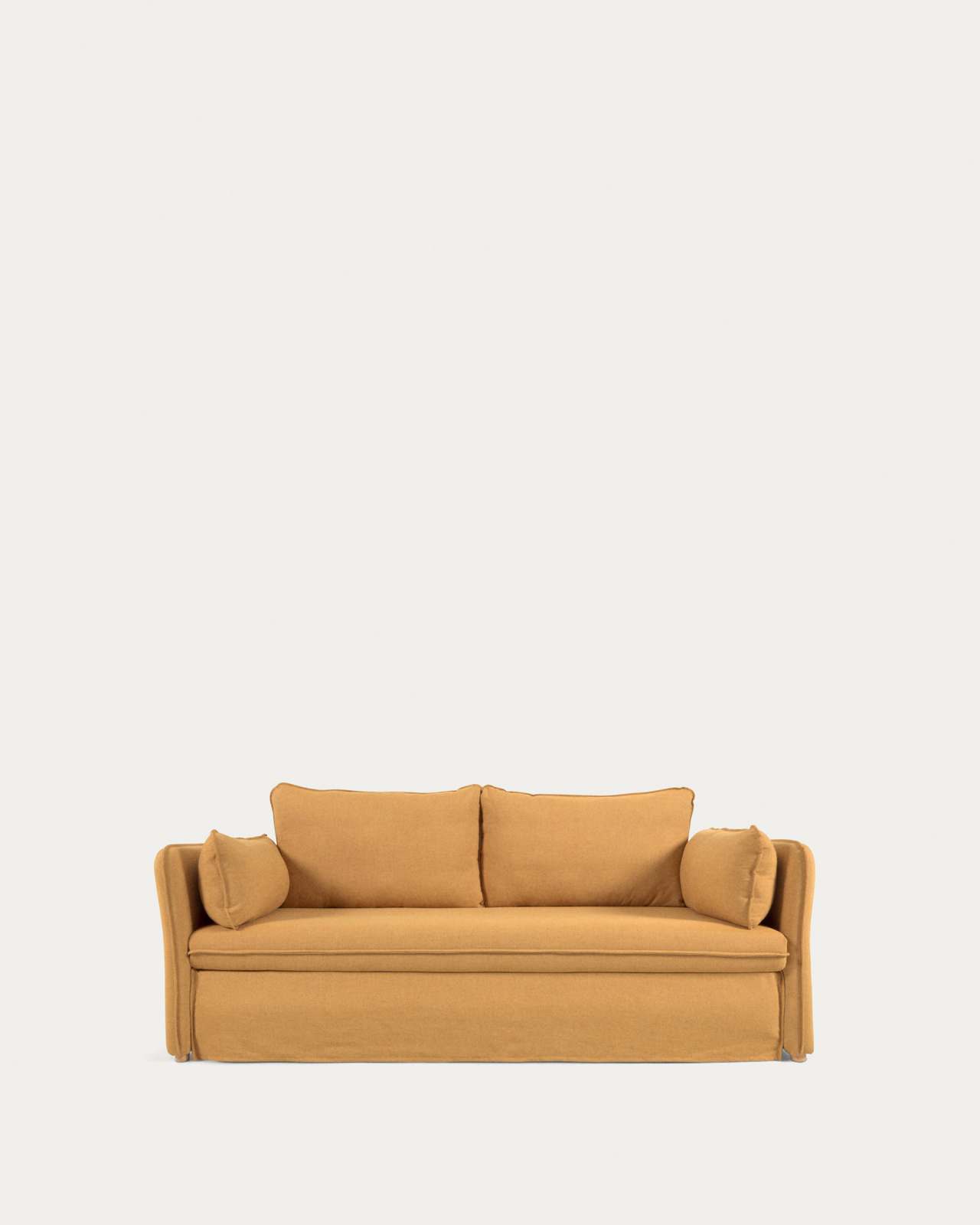 Tanit sofa bed in mustard with natural finish solid beech wood legs, 210 cm FSC Mix Credit