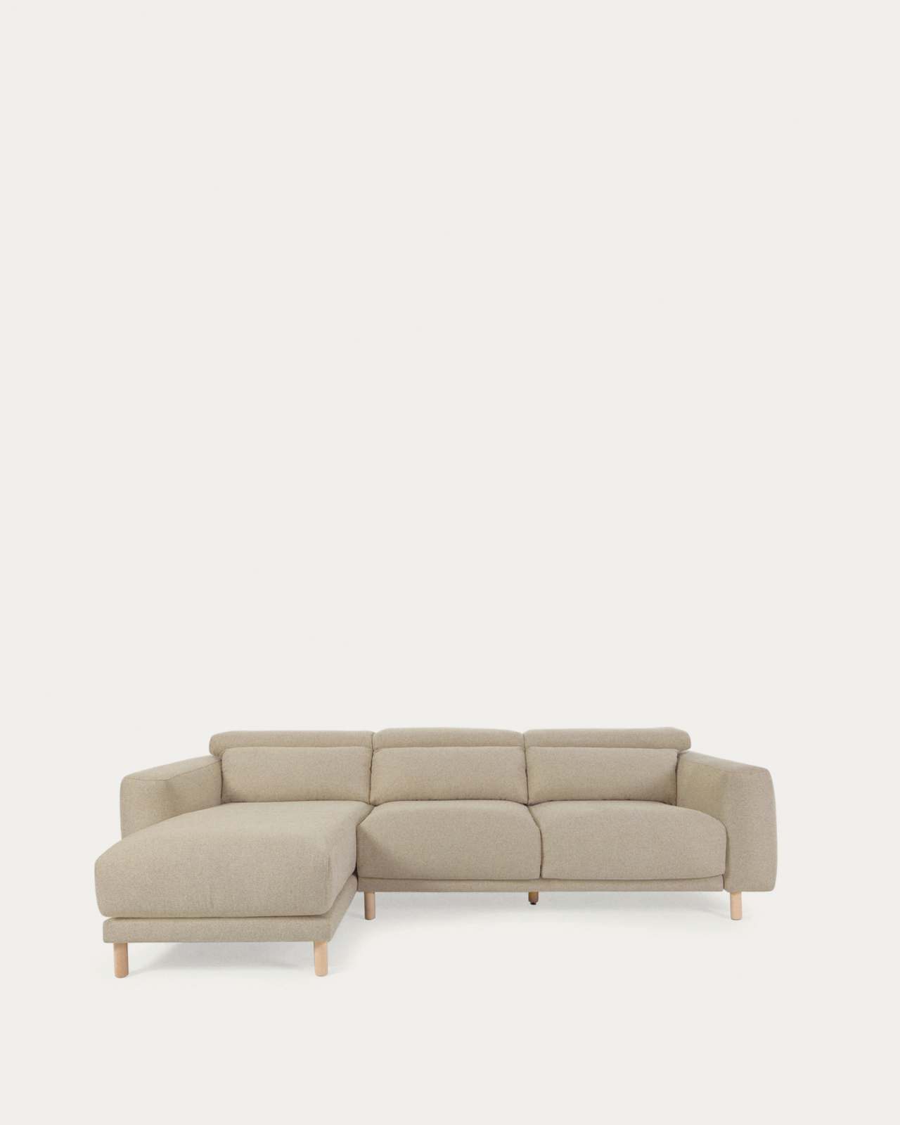 Singa 3 seater sofa with left-hand chaise longue, reclining headrest and extendable seat in beige 296 cm FSC Mix Credit