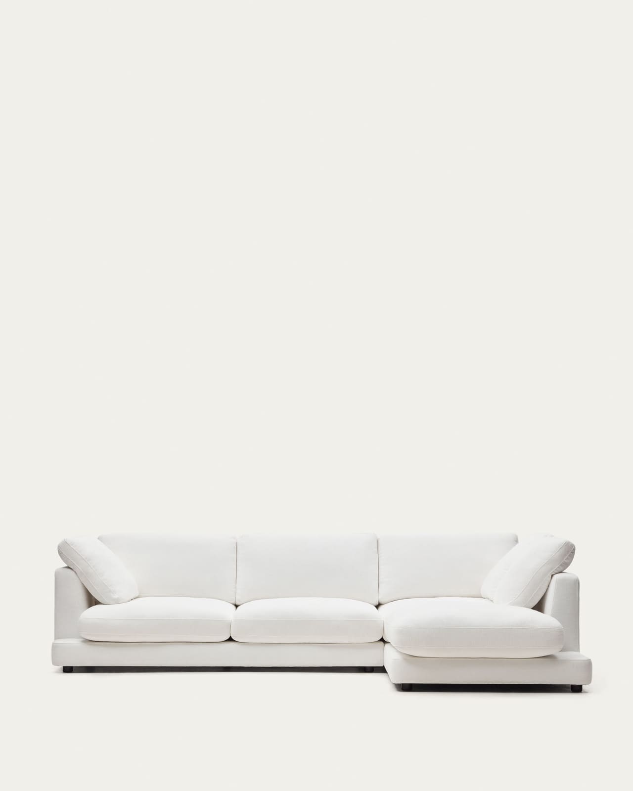 Gala 4-seater sofa with right chaise longue in white chenille FSC Mix Credit 300cm