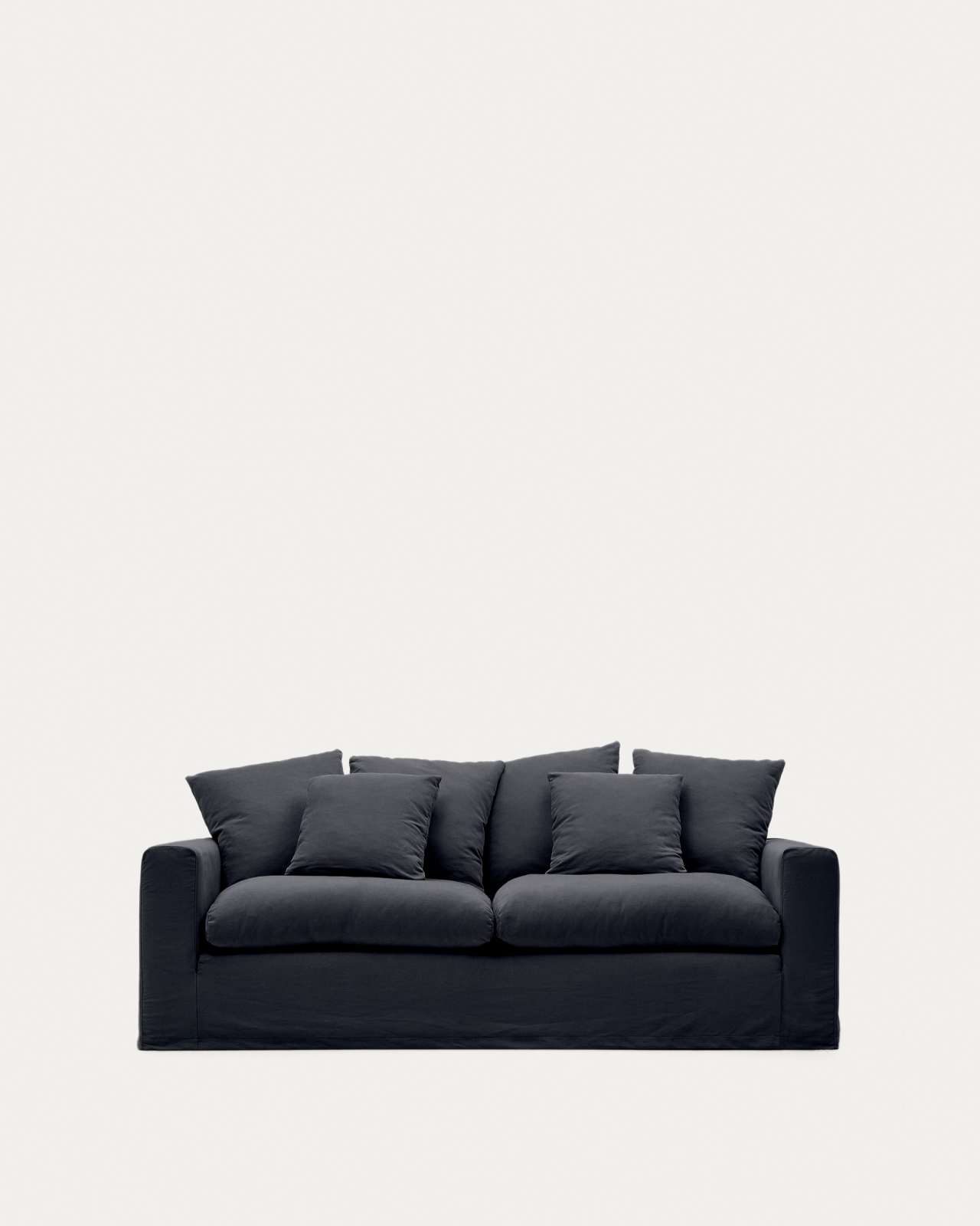 Nora 3-seater sofa with removable cover with linen and cotton cushions in anthracite grey 240cm
