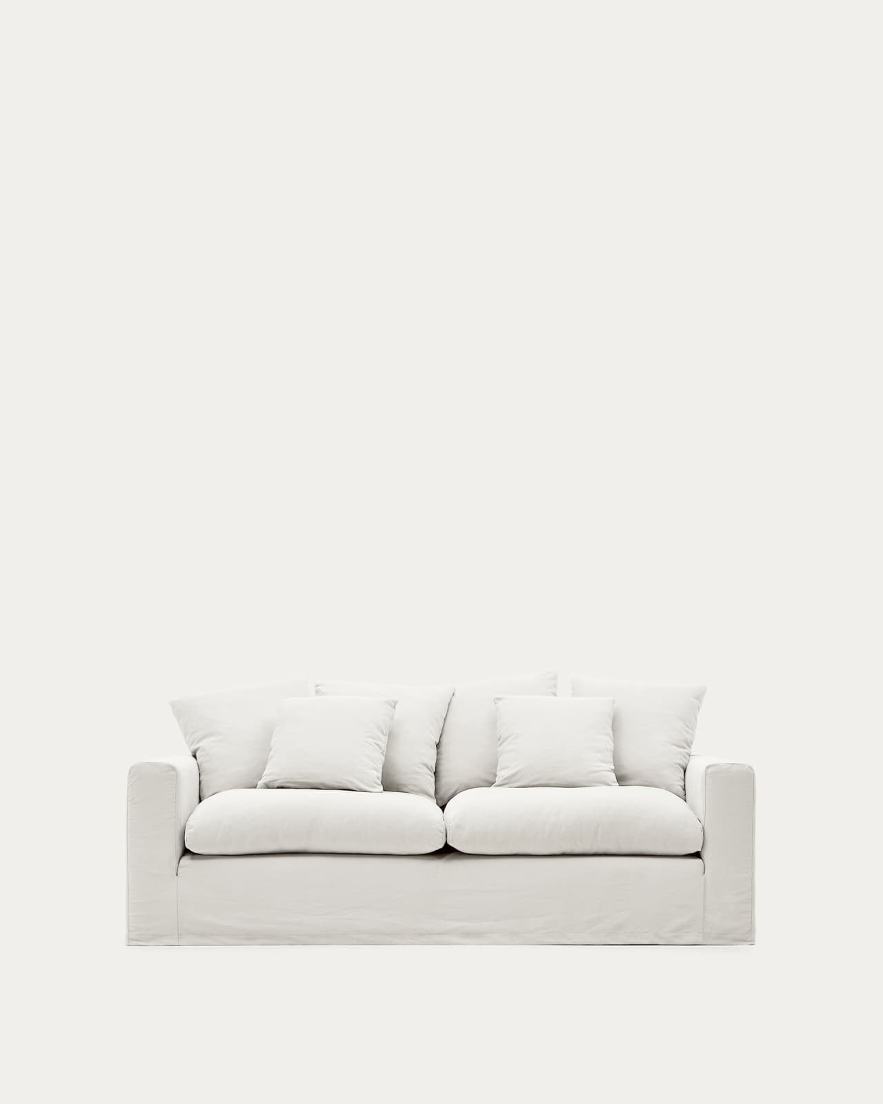Nora 3-seater sofa with removable cover with linen and cotton cushions in ecru 240cm