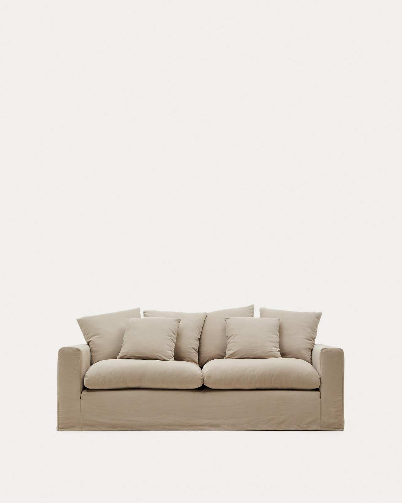 Nora 3-seater sofa with removable cover with linen and cotton cushions in taupe 240cm
