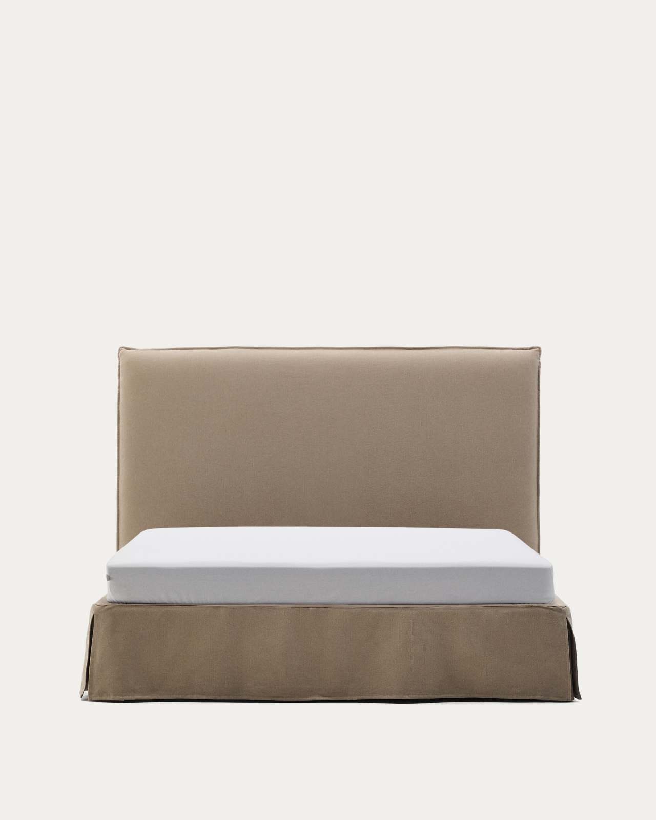 Jaira bed with removable linen and cotton cover in taupe for a 160 x 200 cm FSC Mix Credit mattress