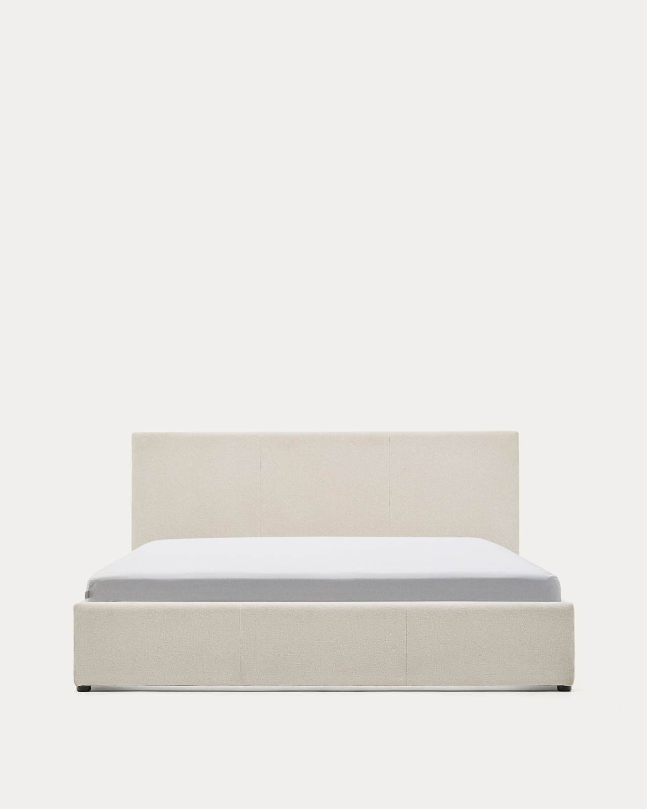 Lit Nahiri en chenille beige avec coffre relevable pour matelas de 150 x 200 cm