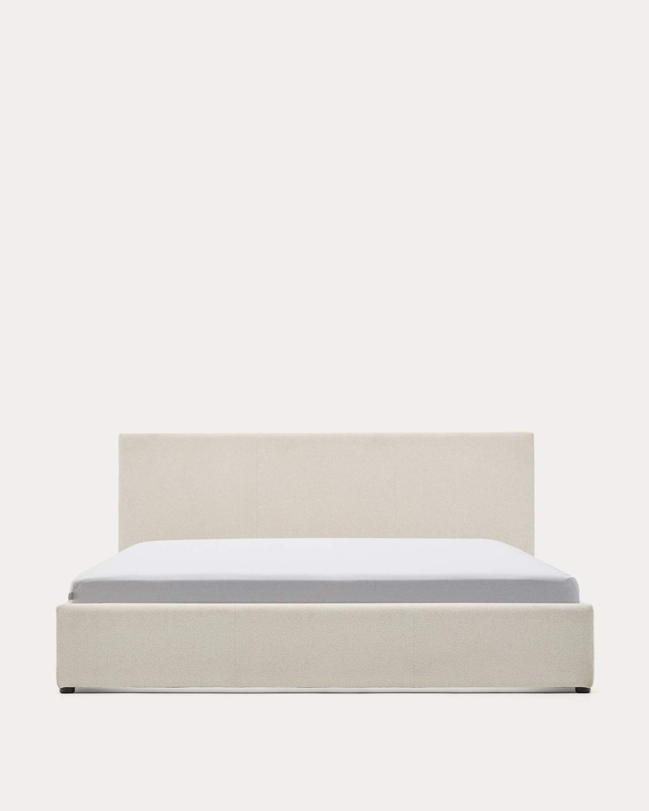 Nahiri beige chenille lift-up storage bed for a 180 x 200 cm mattress