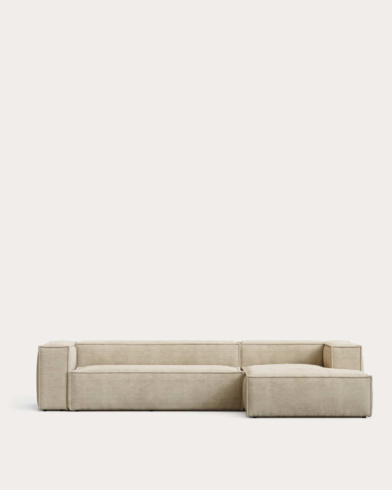 Blok fire-retardant 4-seater sofa with right chaise longue in thick ecru corduroy 330cm FSC Mix Credit