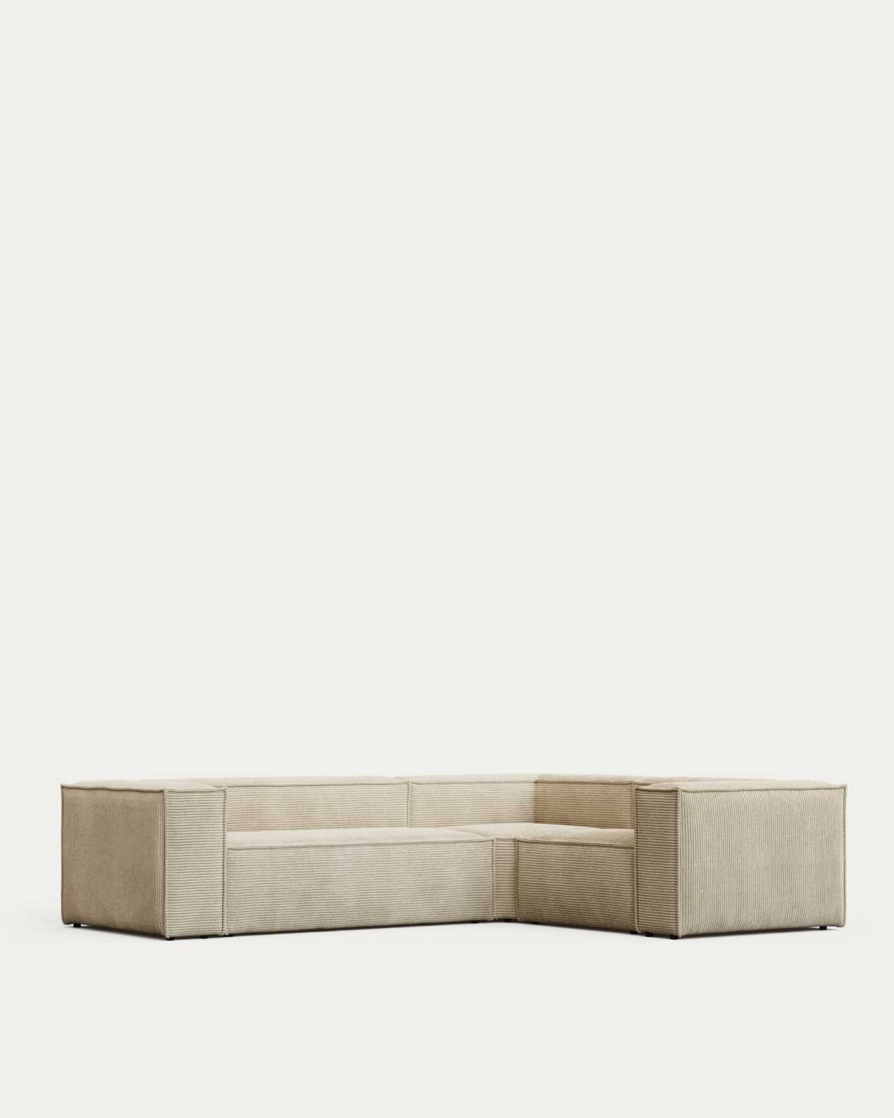Blok fire-retardant 3-seater corner sofa in thick ecru corduroy 290x230cm/230x290cm FSC Mix Credit