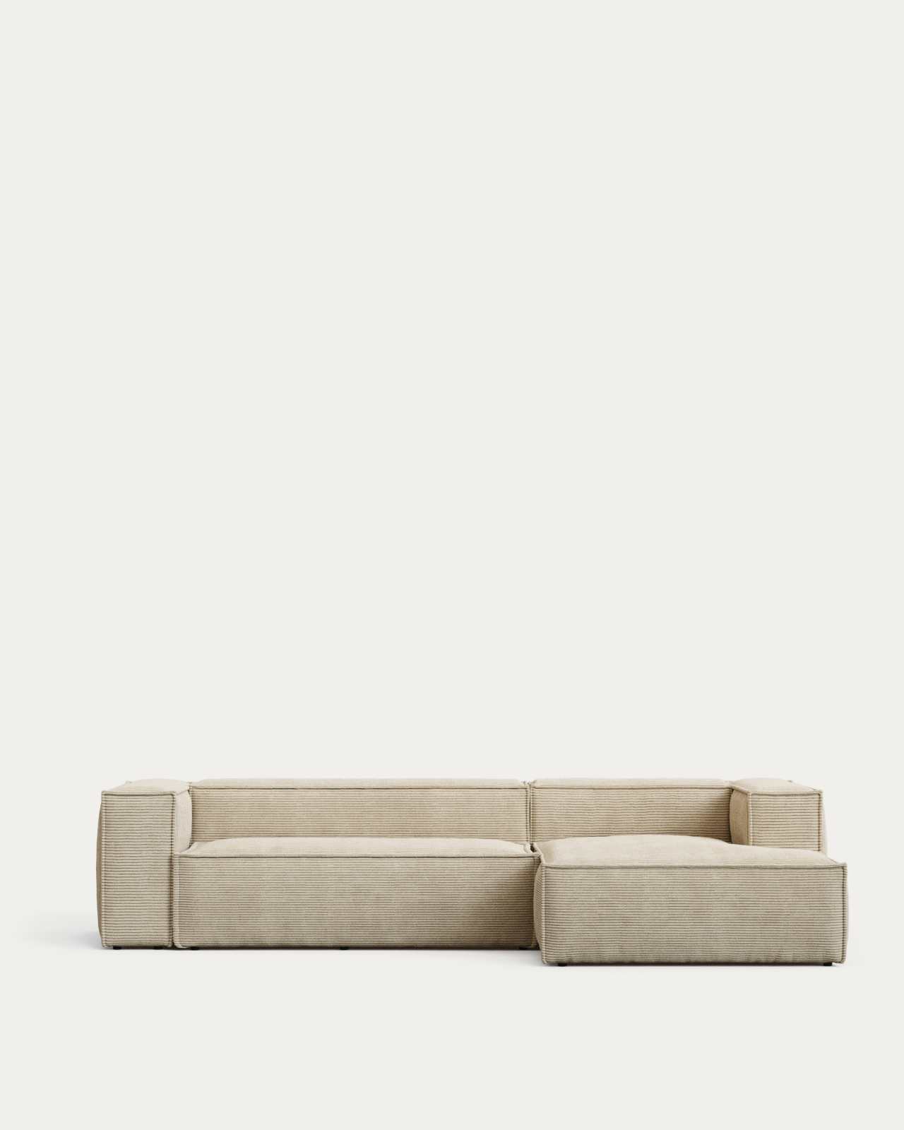 Blok fire-retardant 3-seater sofa with right chaise longue in thick ecru corduroy 300cm FSC Mix Credit