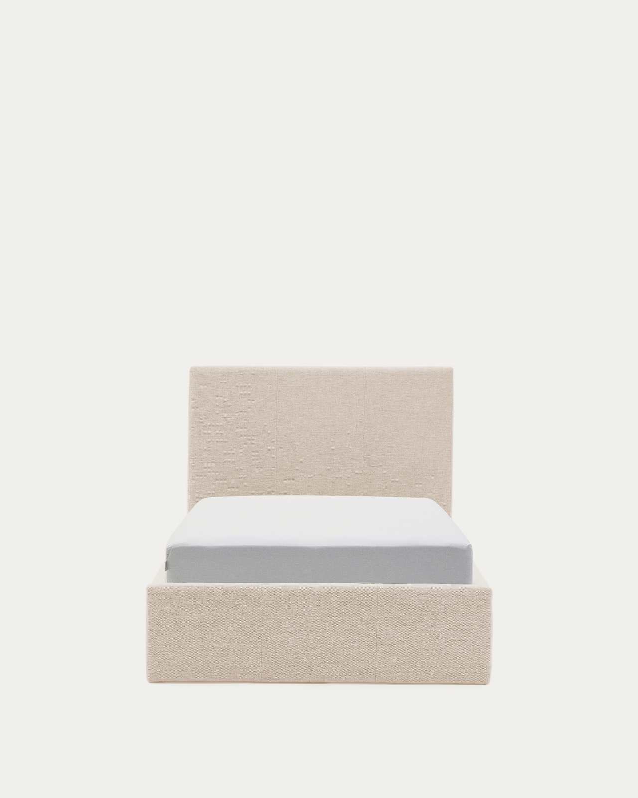 Nahiri beige chenille lift-up storage bed for a 90 x 200 cm mattress