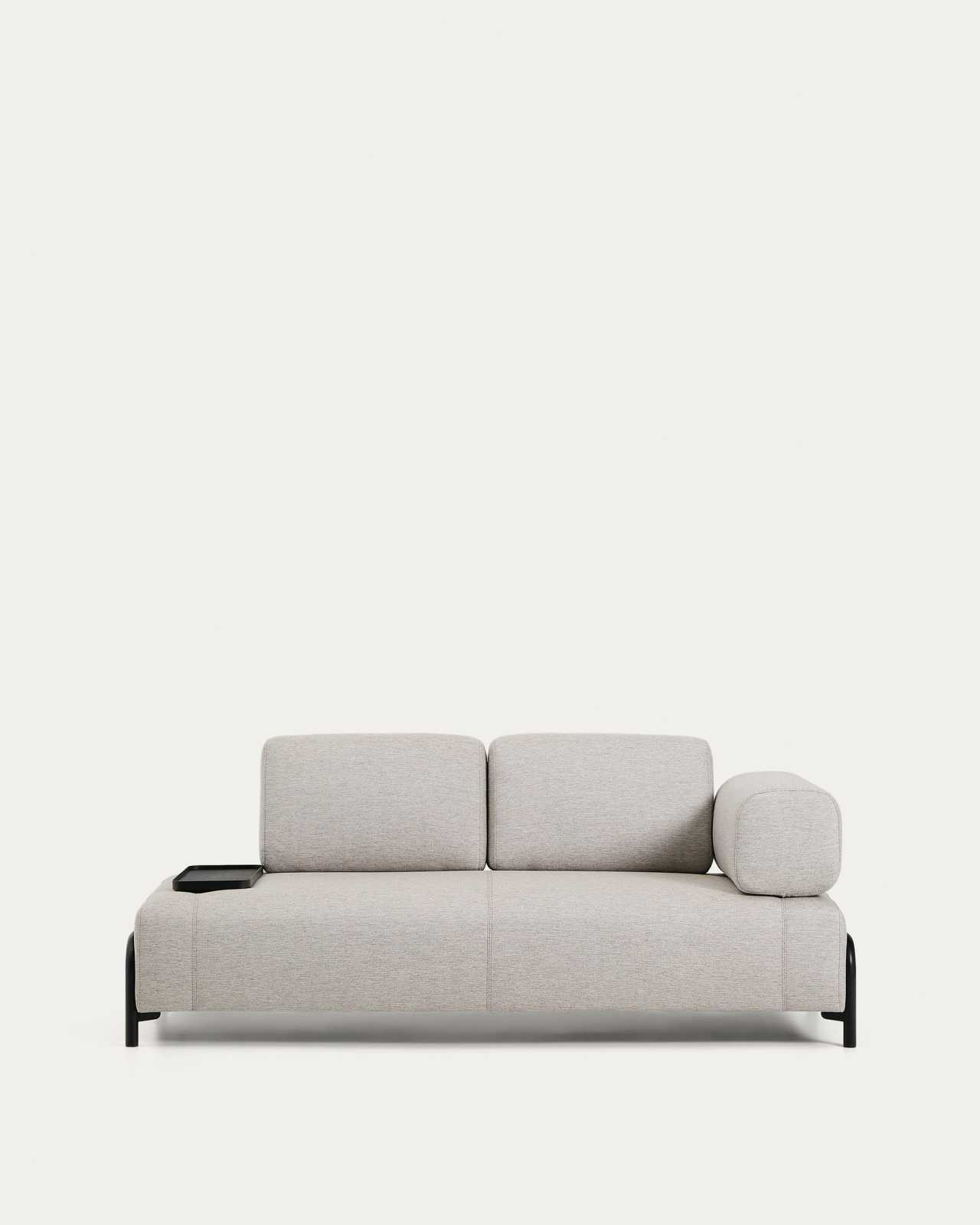Compo 2-seater greige sofa with small tray table and black metal frame 200 cm FSC Mix Credit