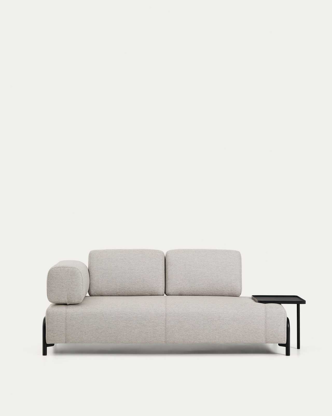 Compo 2-seater greige sofa with large tray table and black metal frame 200 cm FSC Mix Credit