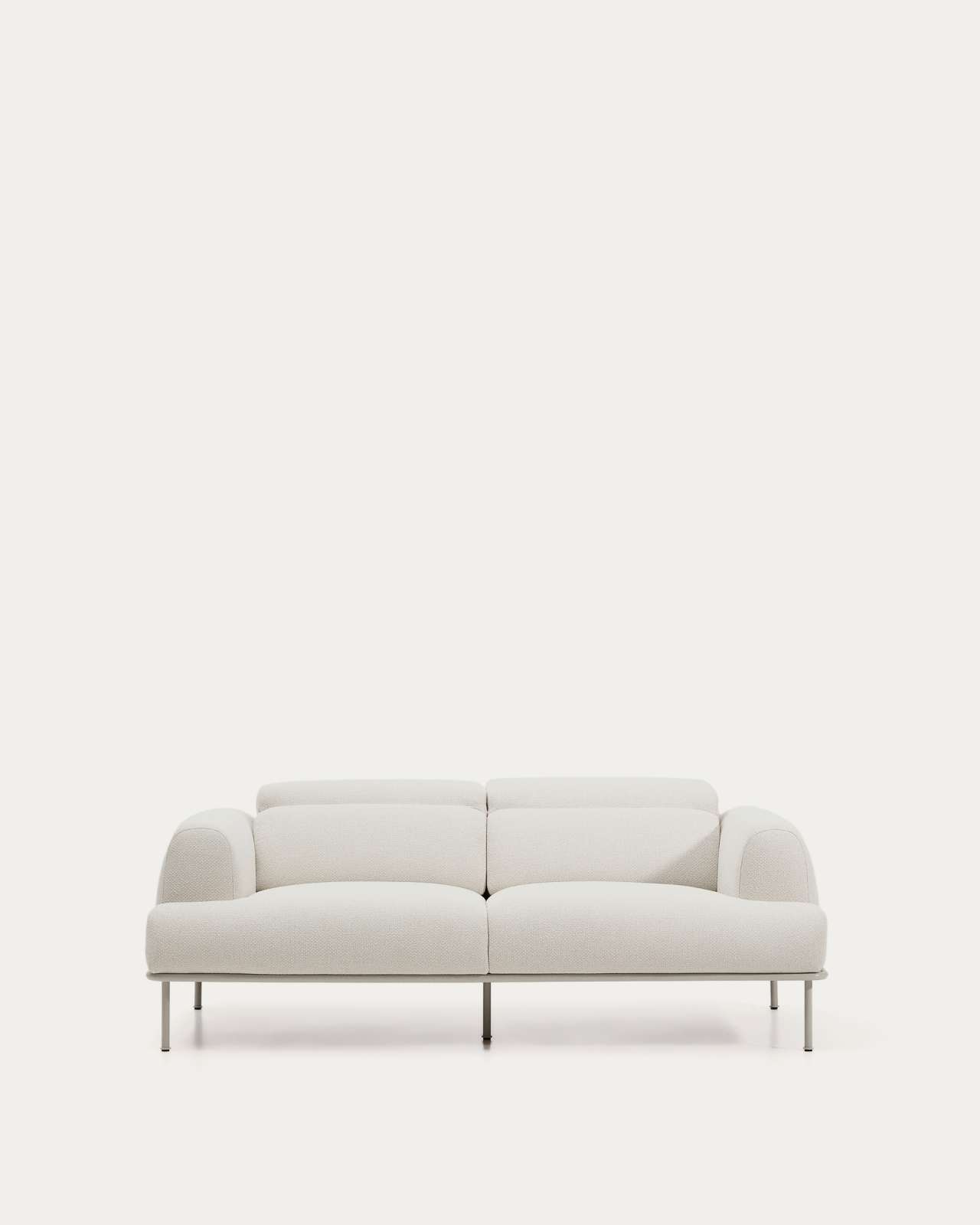 Aurum 2-seater sofa in ecru chenille with reclining headrest and matte beige metal base 214 cm FSC Mix Credit