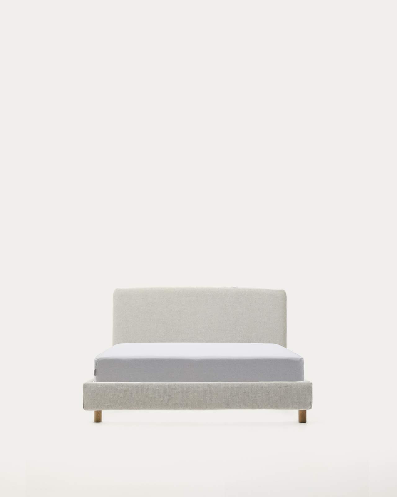 Κρεβάτι Valma με αφαιρούμενο κάλυμμα από περλέ chenille και πόδια από μασίφ ξύλο οξιάς για στρώματα 90 x 200 εκ