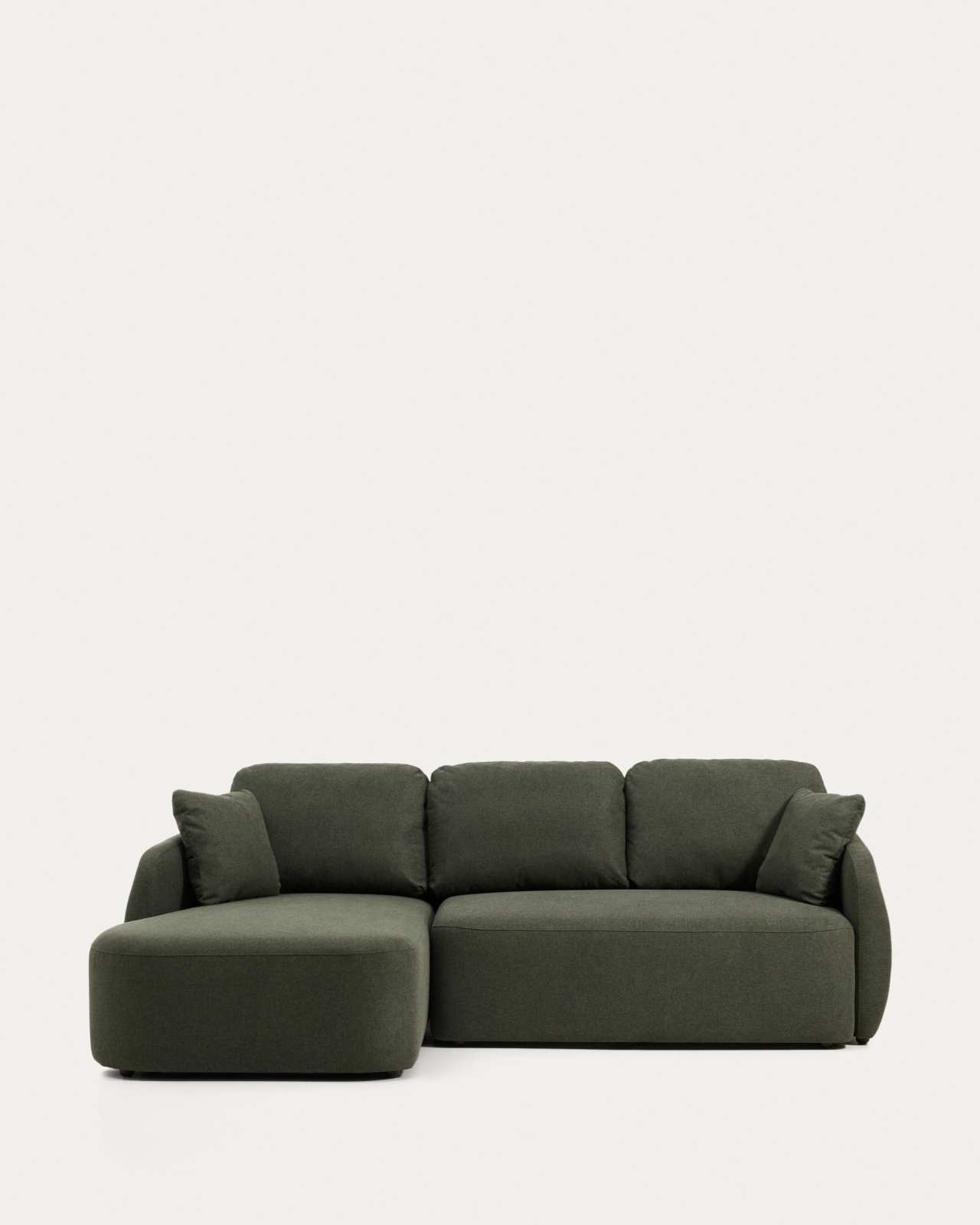 Laira 3-seater sofa bed with left chaise longue in dark green chenille 246cm FSC Mix Credit