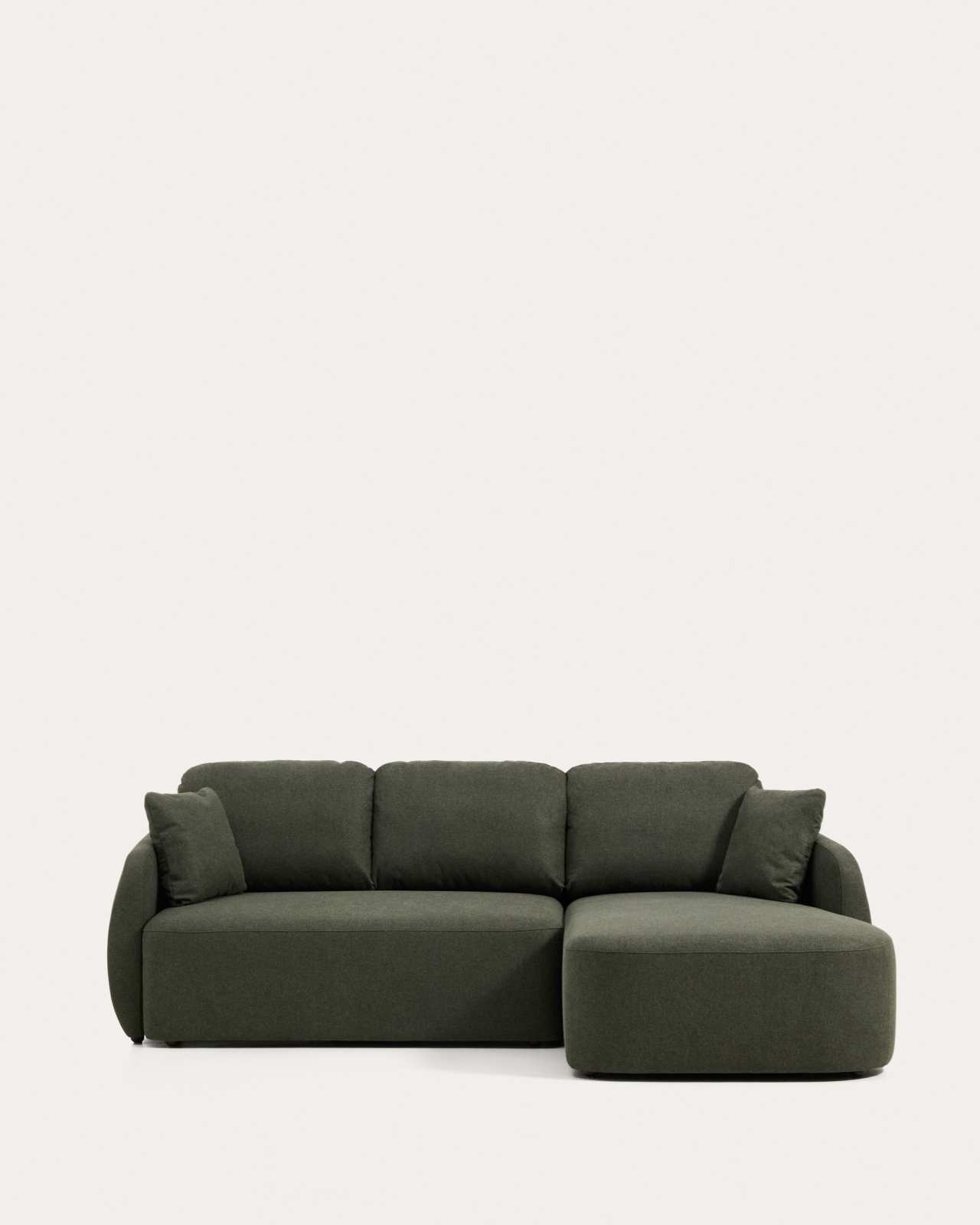 Laira 3-seater sofa bed with right chaise longue in dark green chenille 246cm FSC Mix Credit