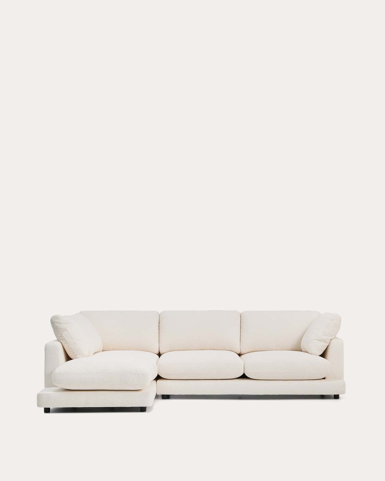 Gala fire-retardant ecru bouclé 4-seater sofa with left chaise longue FSC Mix Credit 300cm