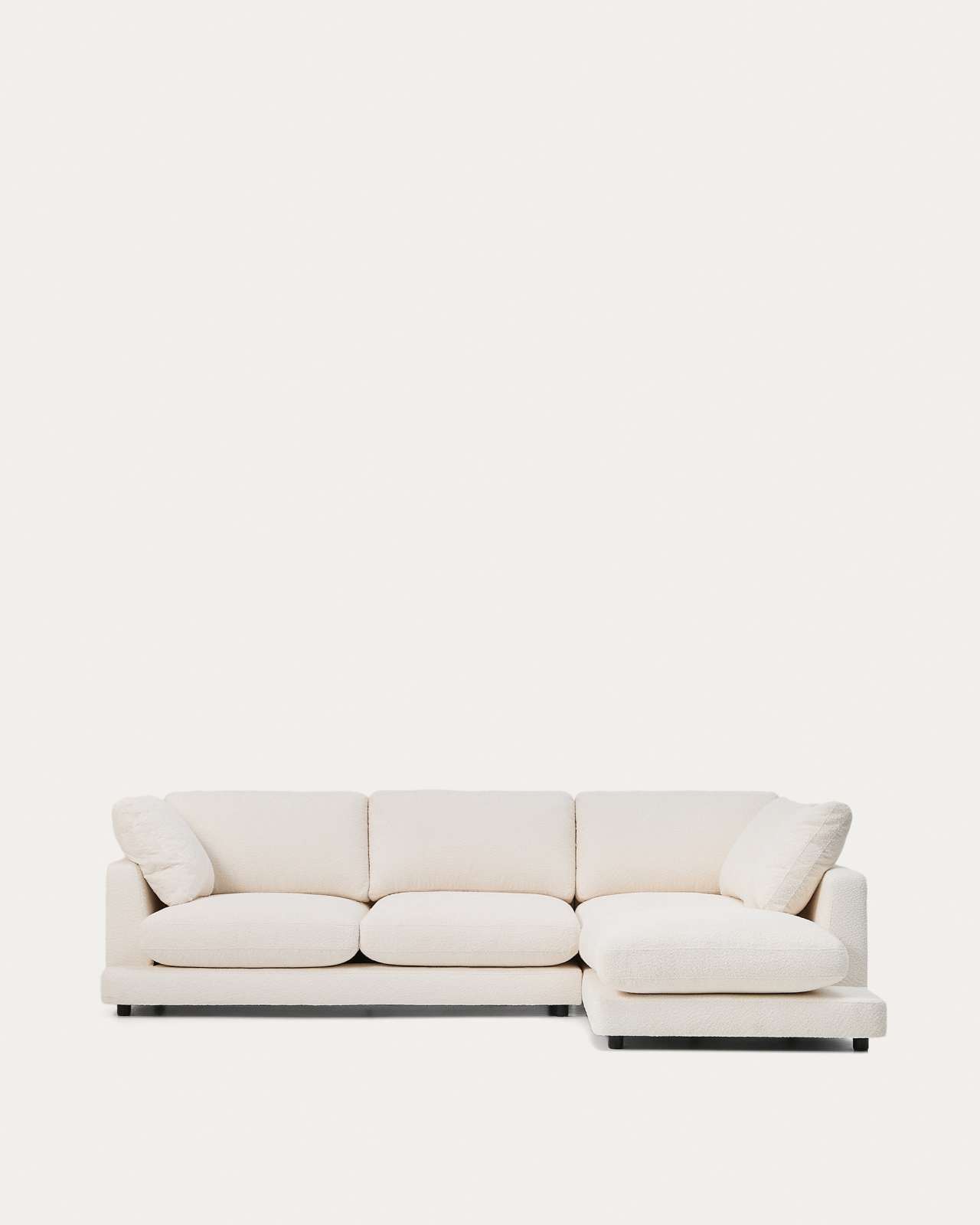 Gala fire-retardant ecru bouclé 4-seater sofa with right chaise longue FSC Mix Credit 300cm