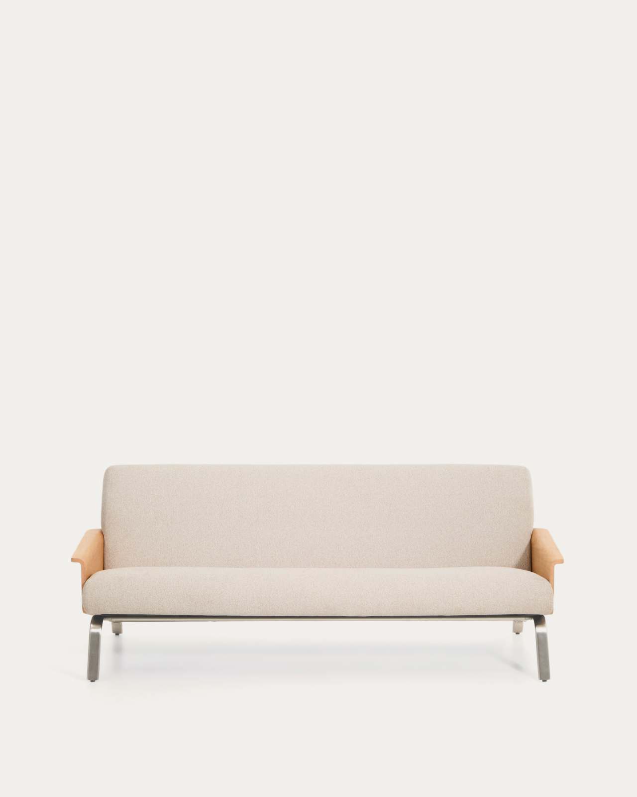 3-Sitzer-Sofa Amsen aus Eichensperrholz mit beiger Chenille und Beinen aus em gebürsteten Edelstahl 205 cm