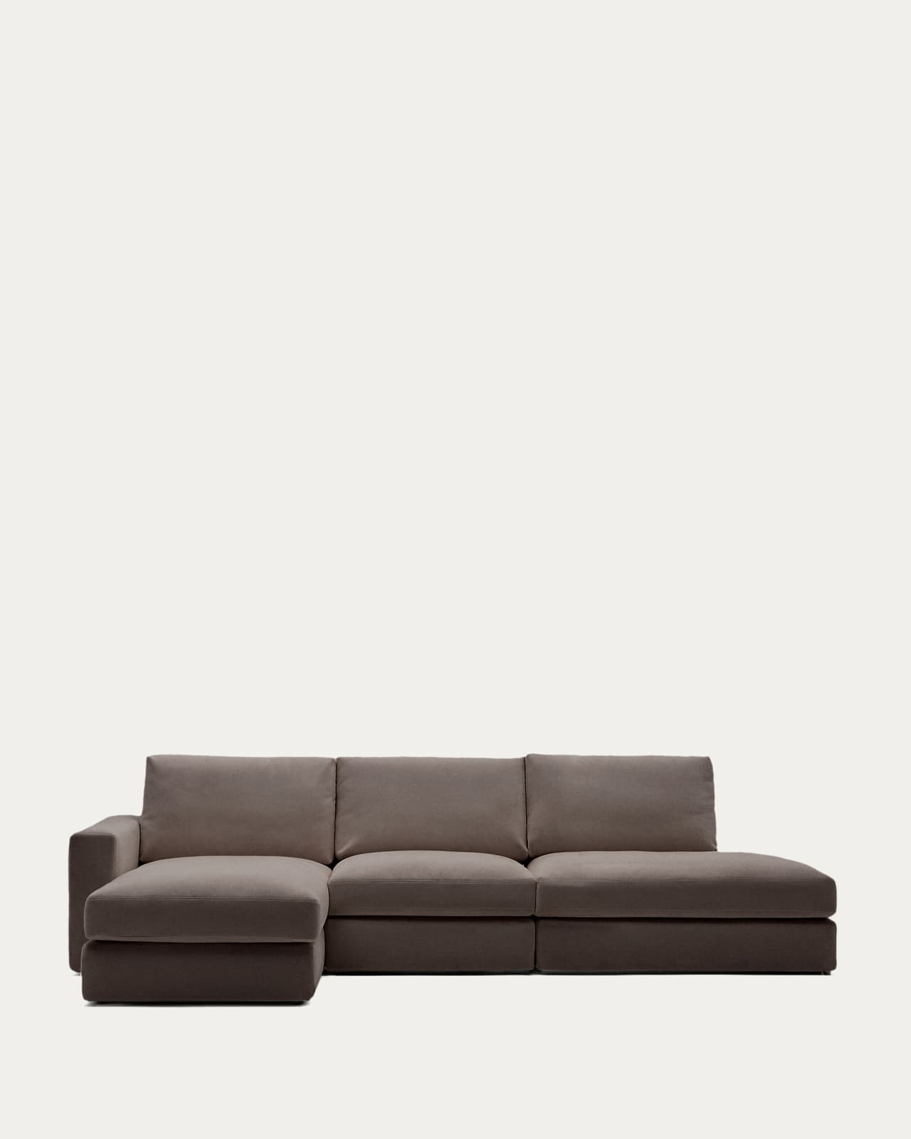 Alea dark brown chenille 5-seater modular sofa with left chaise longue and removable cover 340cm