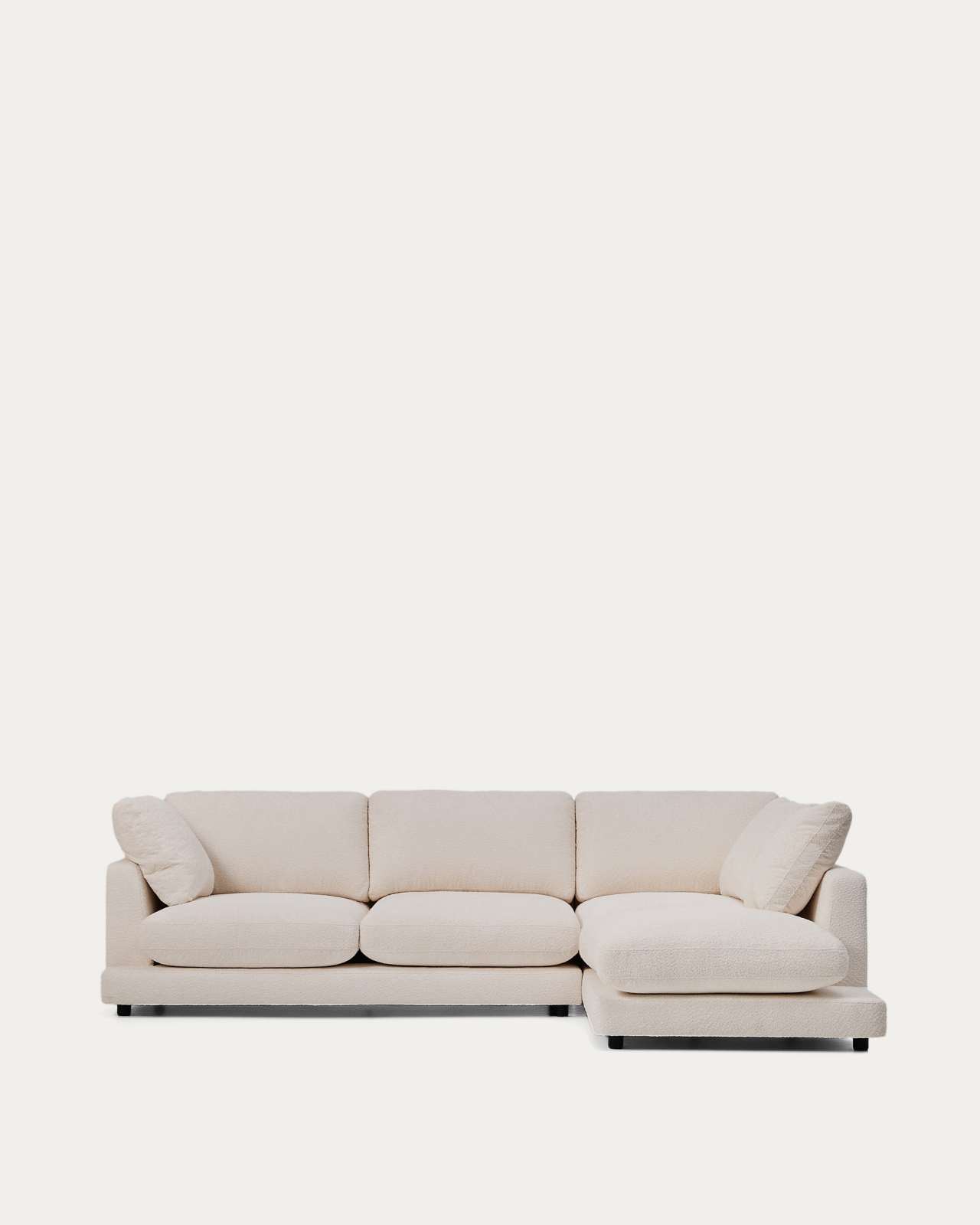 Gala fire-retardant beige bouclé 4-seater sofa with right chaise longue FSC Mix Credit 300cm