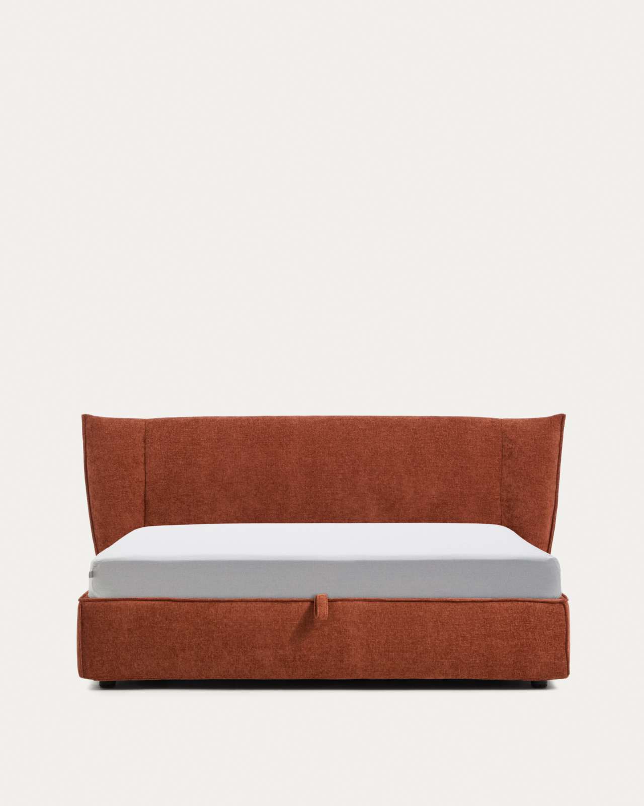 Arvian terracotta chenille removable-cover bed with ottoman base for a 180 x 200 cm mattress
