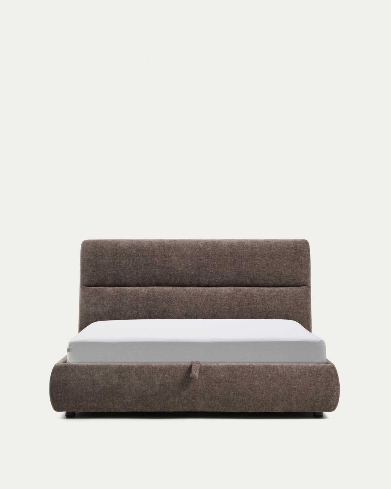 Lit déhoussable Dafra en chenille marron foncé avec coffre relevable pour matelas de 160 x 200 cm
