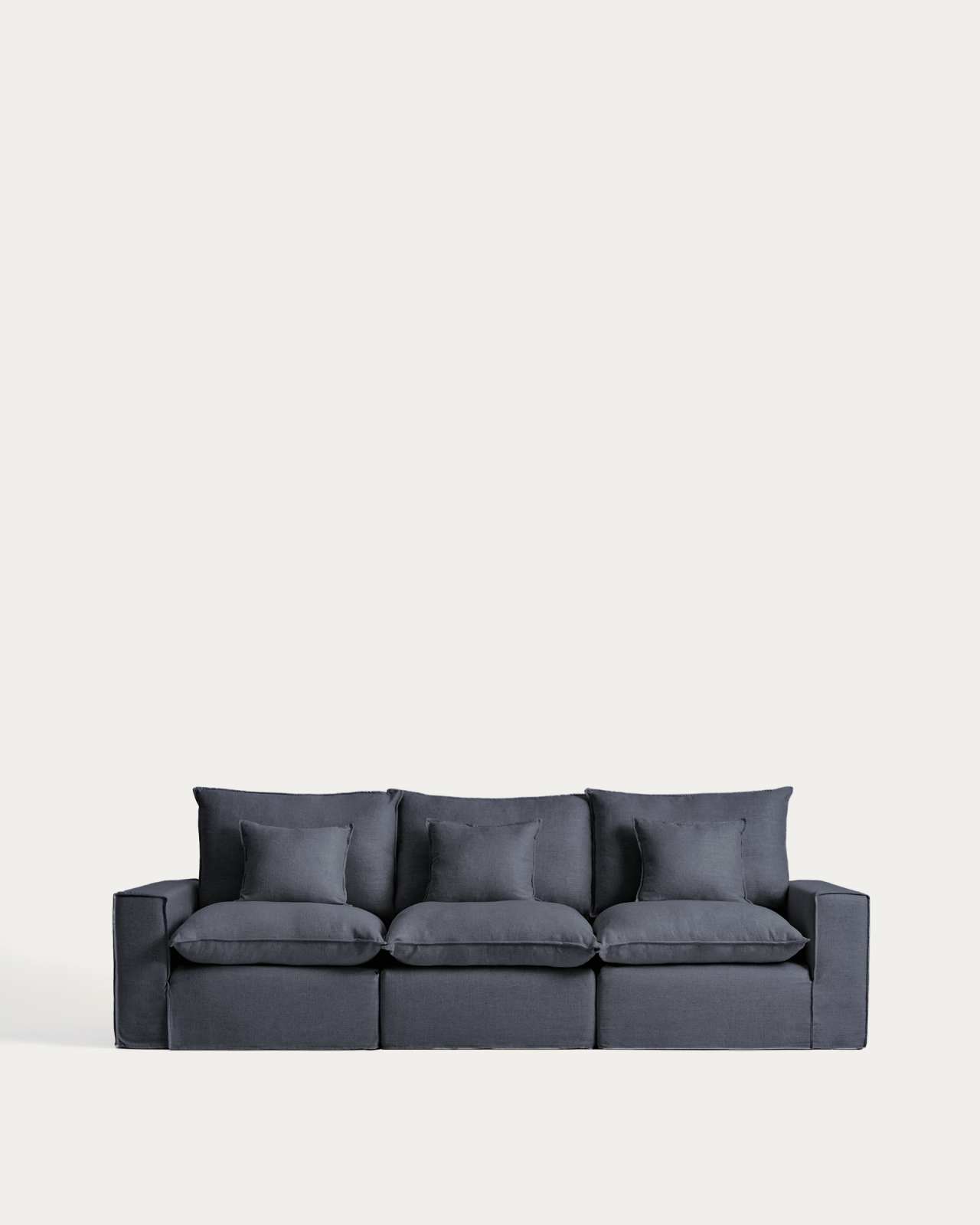 3-Sitzer-Modularsofa Anarela mit abnehmbarem Bezug aus Leinen und Viskose in Dunkelgrau, 310 cm, FSC Mix Credit