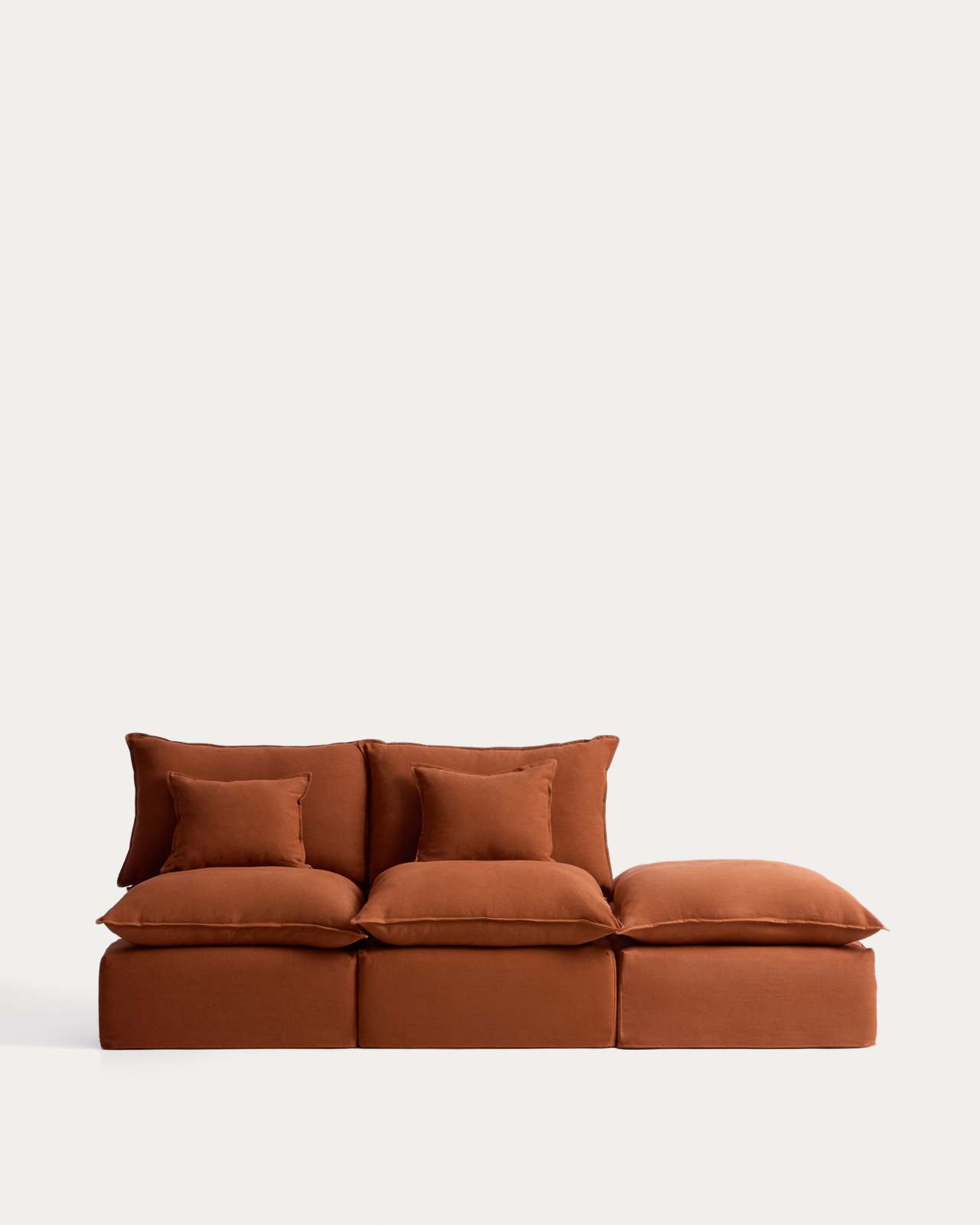 2-Sitzer-Modularsofa Anarela mit abnehmbarem Bezug und Randmodul aus Leinen in Terrakotta, 270 cm, FSC Mix Credit