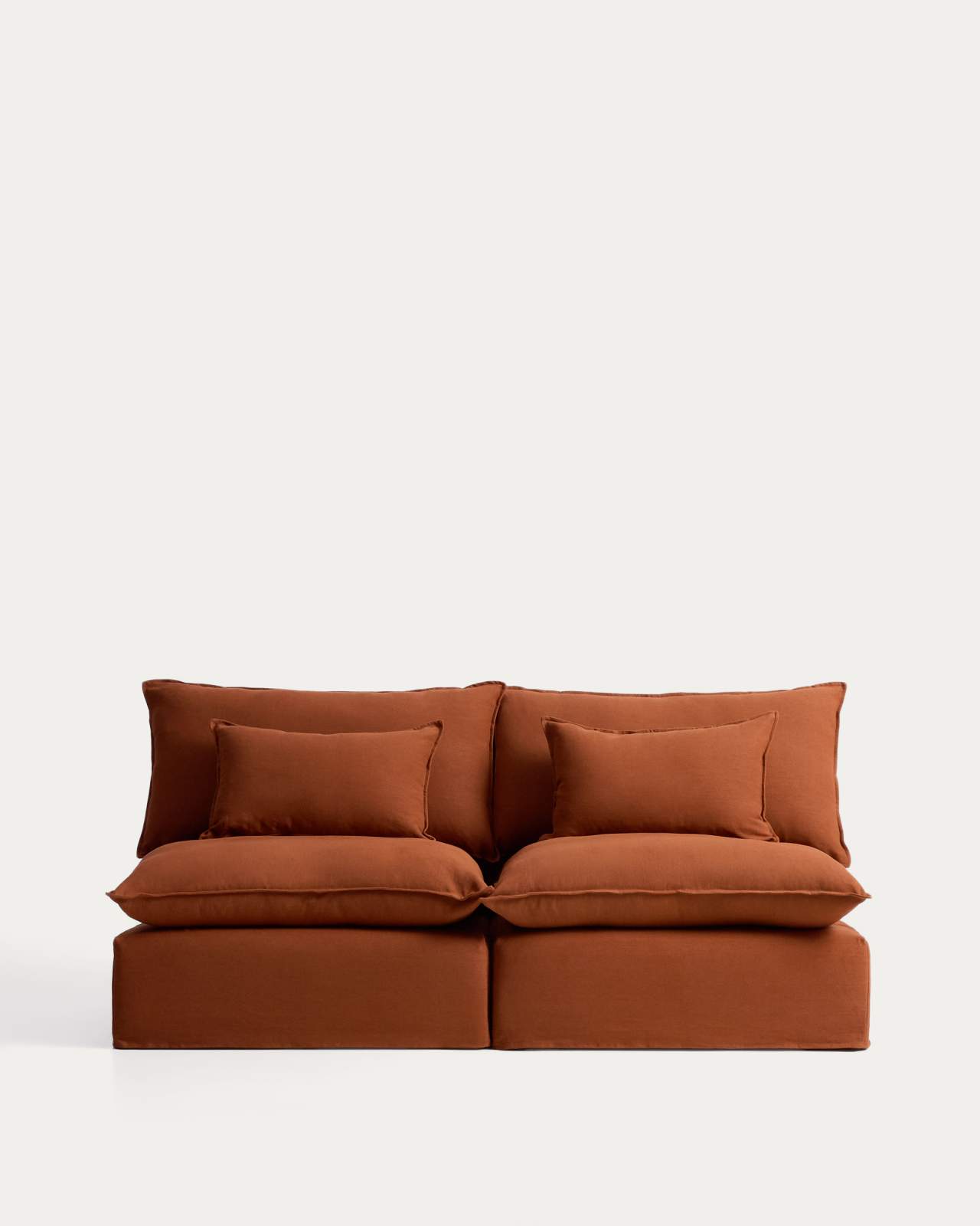 3-Sitzer-Modularsofa Anarela mit abnehmbarem Bezug aus Leinen in Terrakotta, 220 cm, FSC Mix Credit