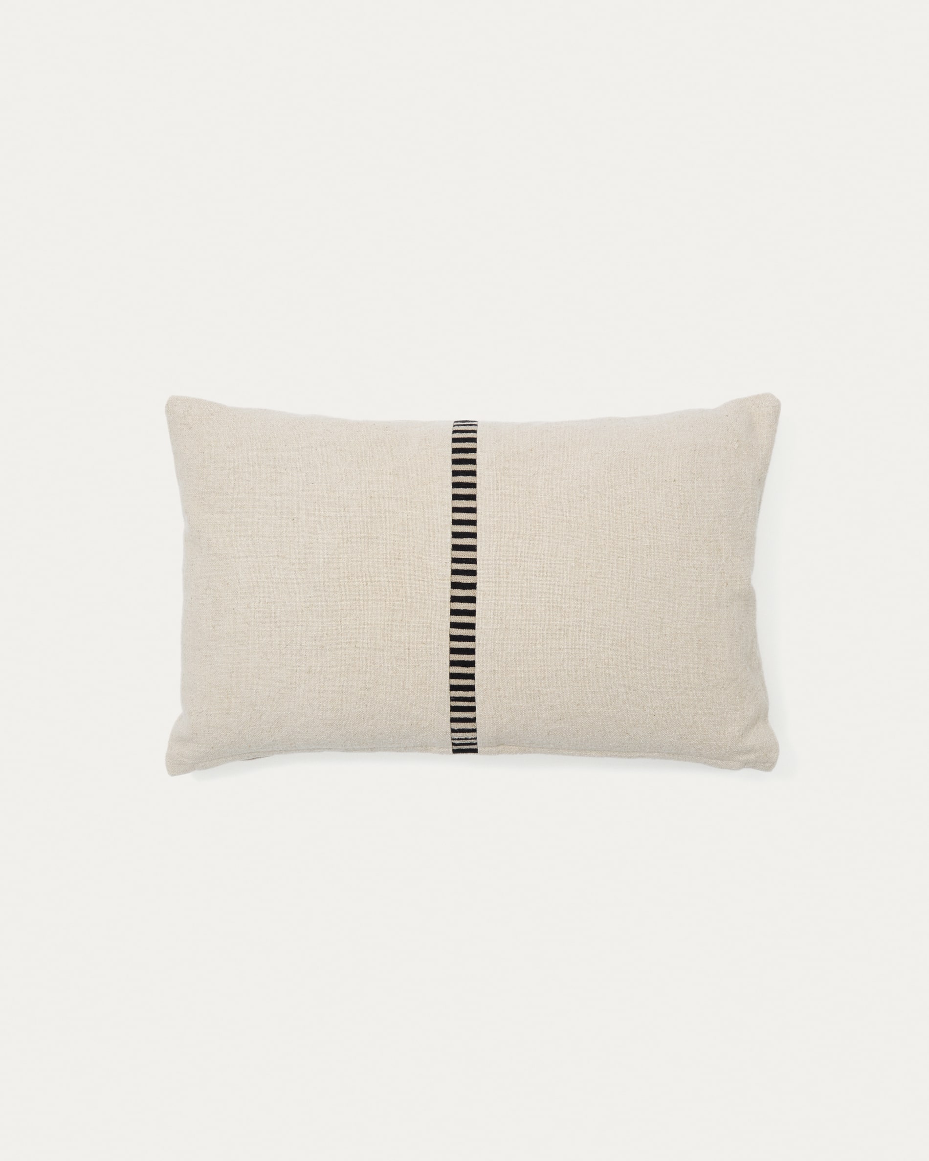 Ardit beige linen and cotton cushion cover contrasting black embroidered stripe 30 x 50 cm