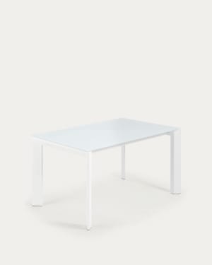 Axis white glass extendable table with white steel legs 140 (200) cm