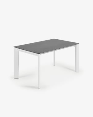 Axis porcelain extendable table in Volcano Rock finish with white steel legs 140 (200) cm