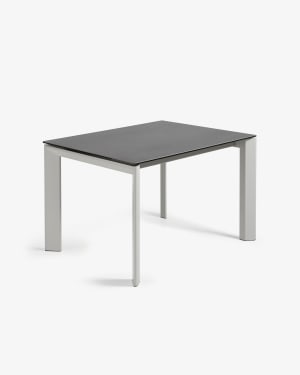 Axis porcelain extendable table in Volcano Rock finish with grey steel legs 120 (180) cm