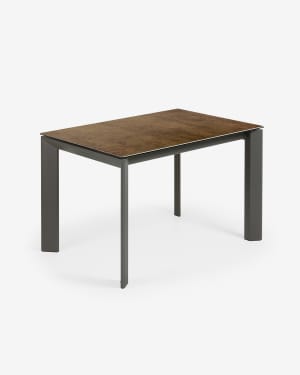 Axis extendable porcelain table with Iron Corten finish and dark grey legs, 120 (180) cm